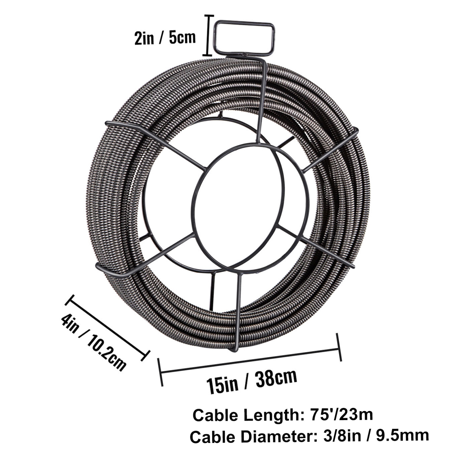 VEVOR 75 Feet x 3/8 Inch Drain Cleaning Cable Solid Core Cable Sewer Cable Drain Auger Cable Cleaner Snake Clog Pipe Drain Cleaning Cable Sewer Drain