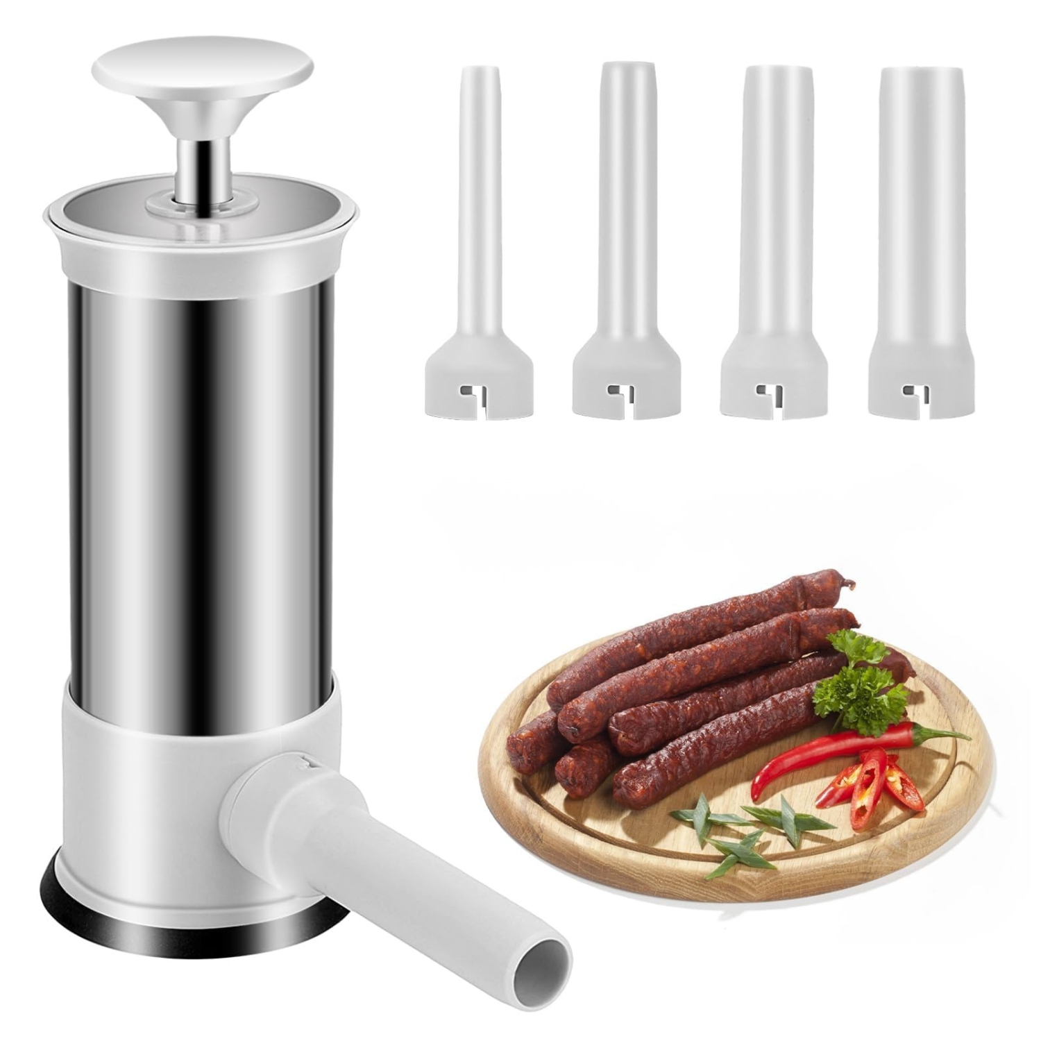 Poussoir à saucisses manuel, machine à saucisses maison avec 4 tubes de remplissage, outil de cuisine pour faire des saucisses rapides