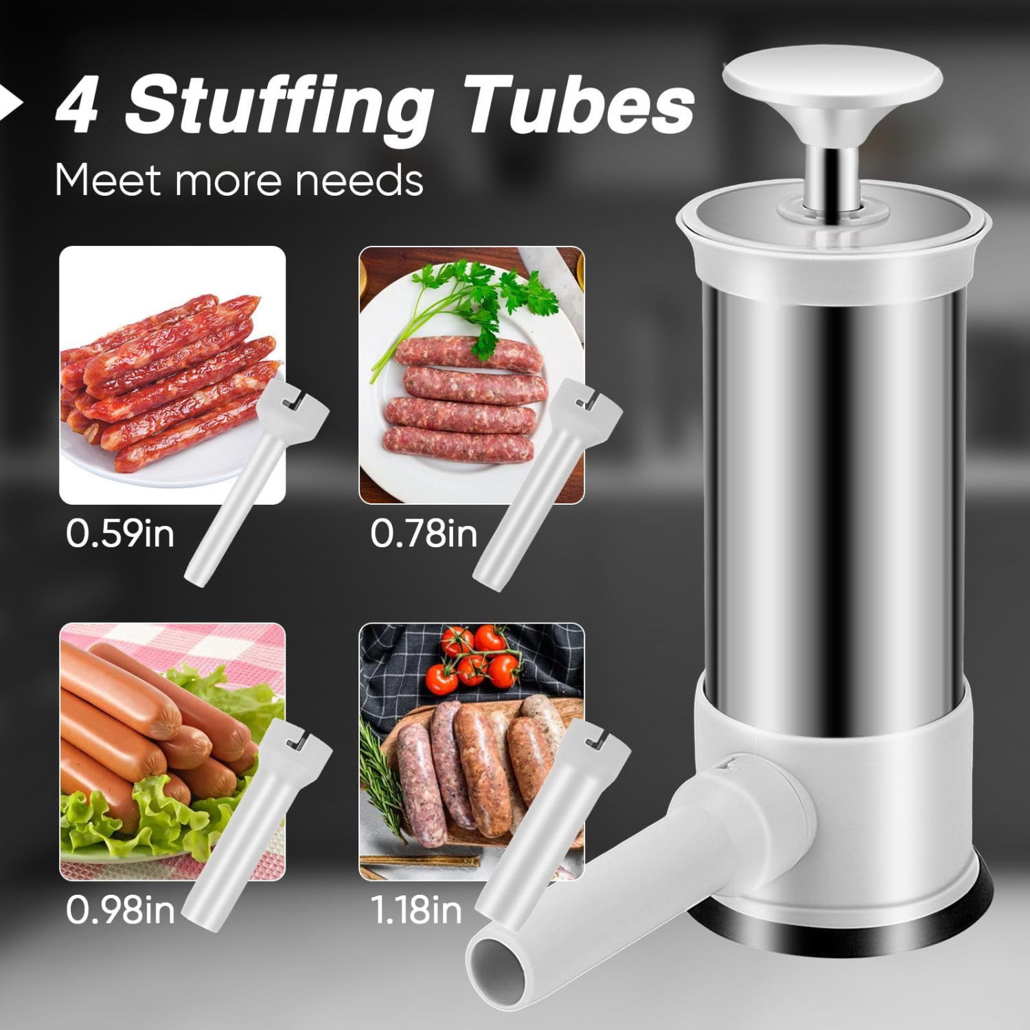 Poussoir à saucisses manuel, machine à saucisses maison avec 4 tubes de remplissage, outil de cuisine pour faire des saucisses rapides