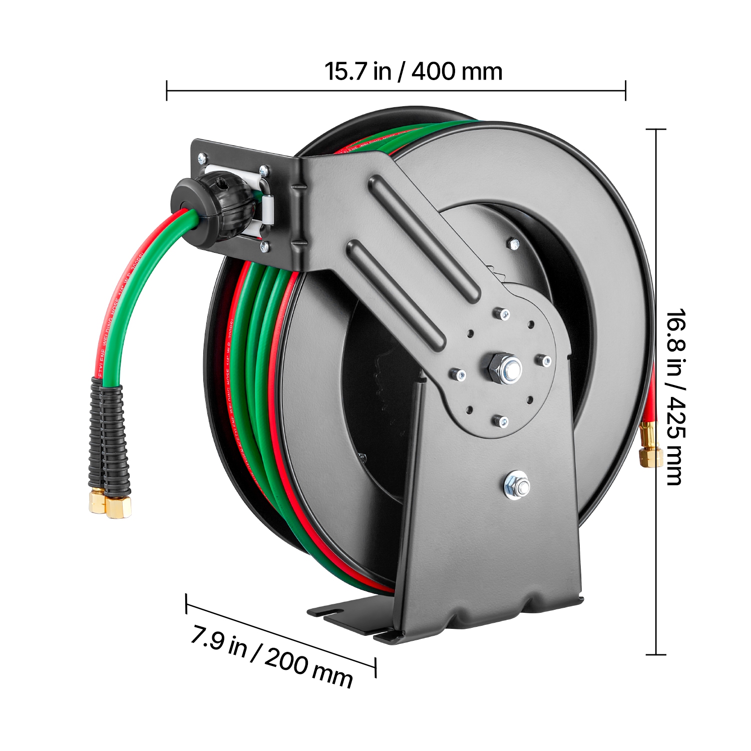 VEVOR 1/4-Inch x 50FT Retractable Welding Hose Reel, Twin Oxygen Acetylene Rubber Hose Max 300PSI - R Grade, Ceiling/Wall Mount Heavy Duty Steel Hose