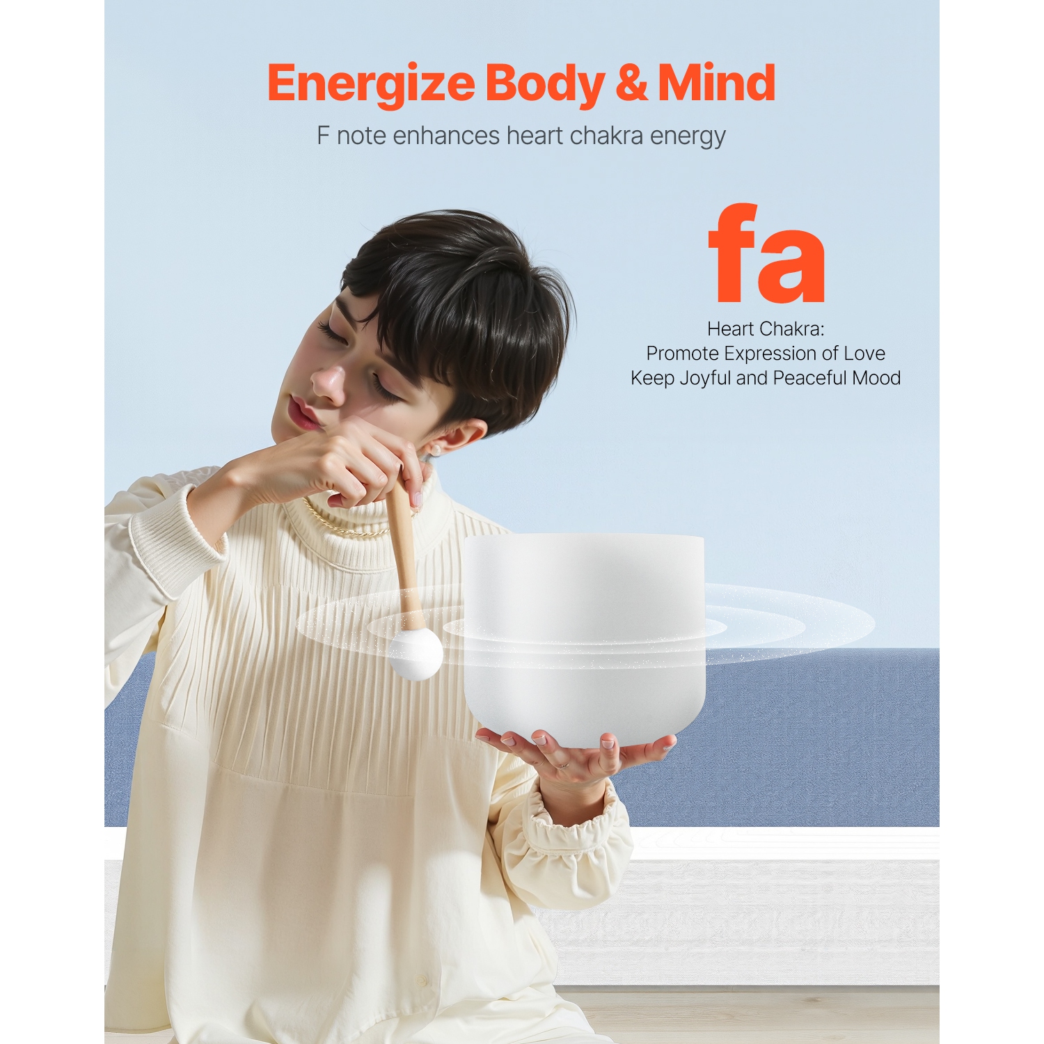 VEVOR 8-inch Crystal Singing Bowl, F Note Heart Chakra Singing Bowl, Portable Frosted Quartz Singing Bowl with Rubber Mallet, O-Ring and 8" Carrying