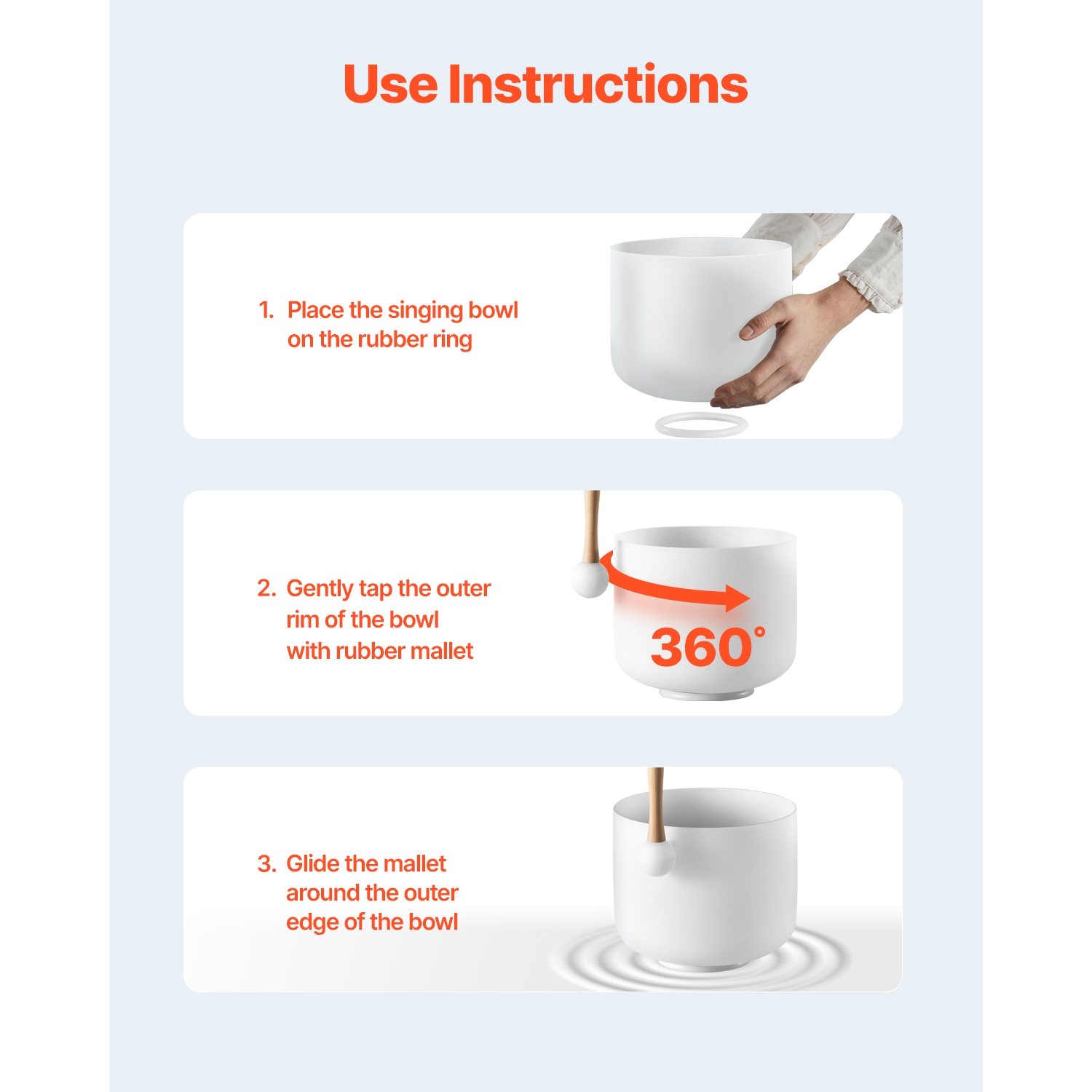 VEVOR 8-inch Crystal Singing Bowl, F Note Heart Chakra Singing Bowl, Portable Frosted Quartz Singing Bowl with Rubber Mallet, O-Ring and 8" Carrying