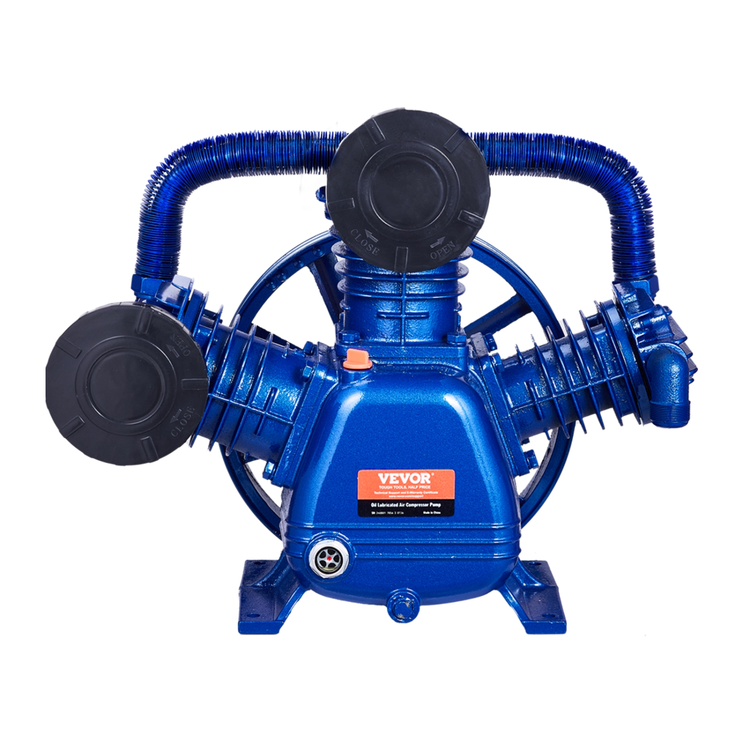 VEVOR 10HP Air Compressor Pump Head, 17.5CFM @ 90PSI, 3-Cylinder Oil Lubricated Air Compressor Piston Pump Head, Dual Stage V-Type Cast Iron Air Compressor Pump Replacement
