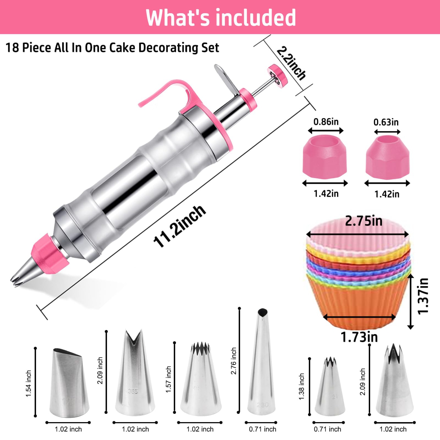 Dessert Decorating Syringe Set, Stainless Steel Cream Decorating Gun with 6 Decorating Nozzles, Cupcake and Ice Cream Decorating Tools