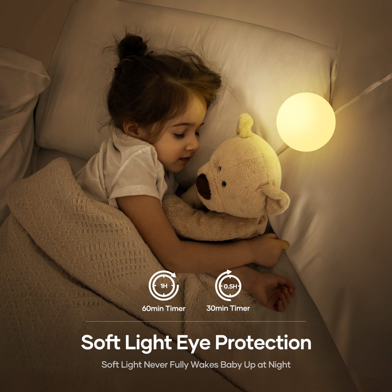 Veilleuse rechargeable avec contrôle en silicone doux; Couleurs RVB personnalisables; Lampe LED à soins des yeux