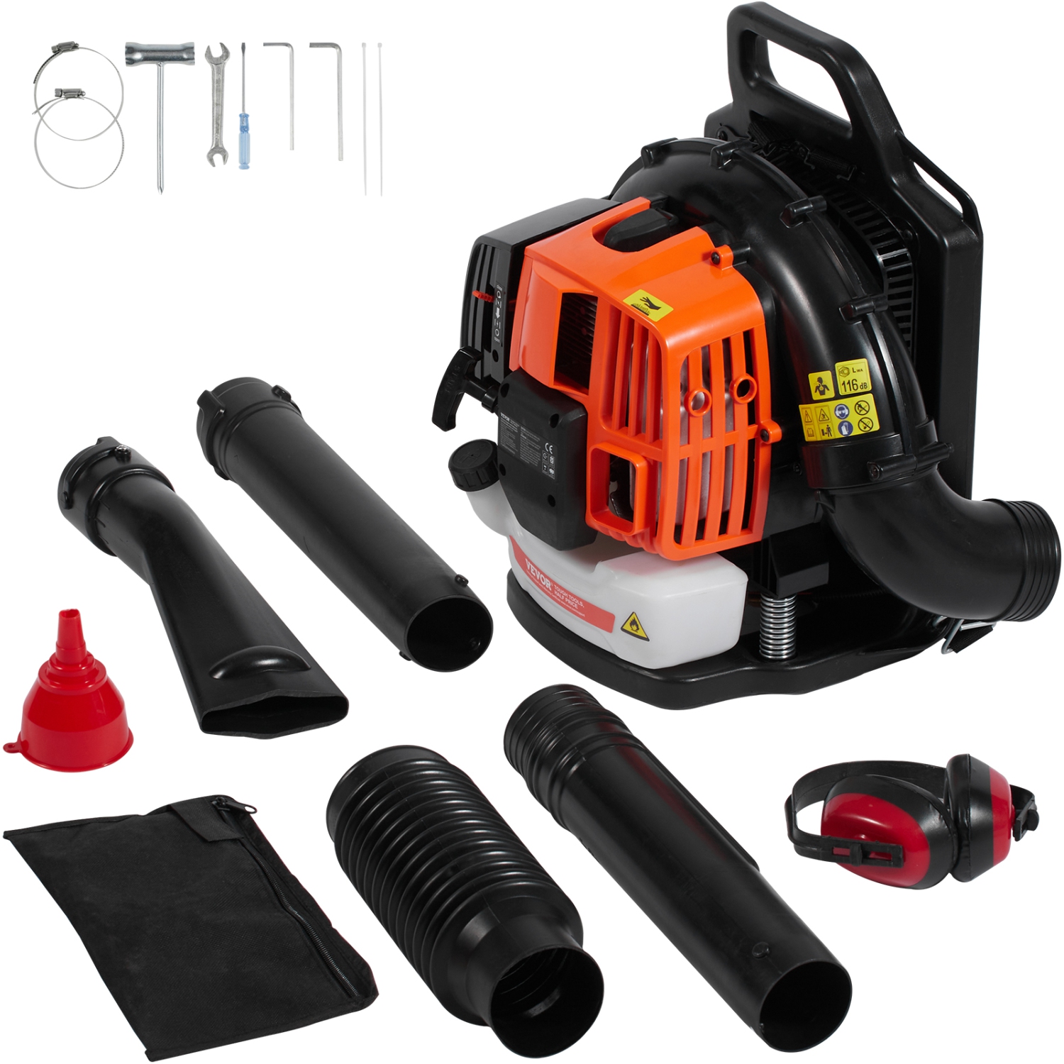 VEVOR 63CC 2-Cycle Backpack Leaf Blower, Gas Leaf Blower with 1.89L Fuel Tank, 1110CFM Air Volume 220MPH Speed, Ideal for Lawn Care, Leaf Cleaning,