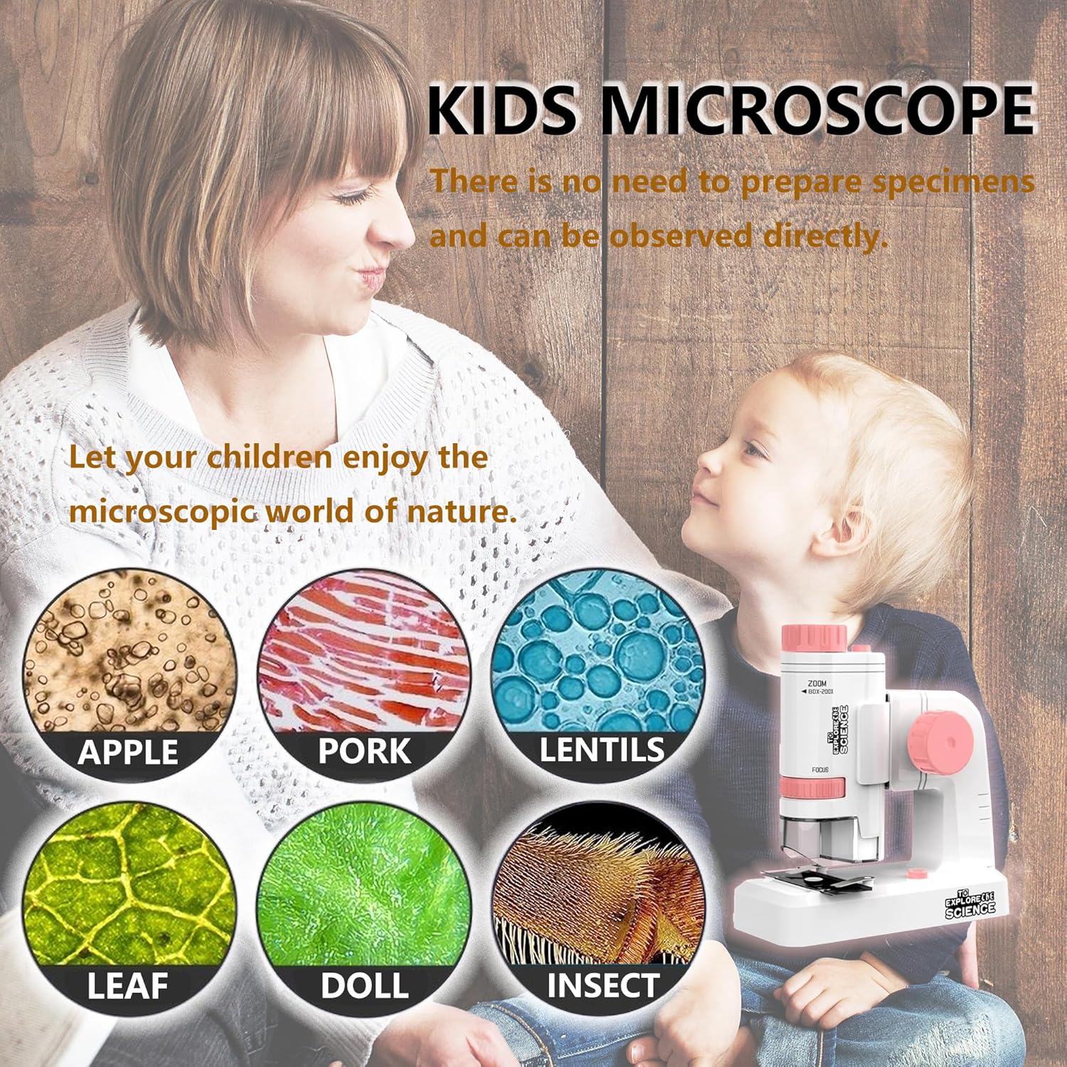 Jeu portatif Microscope portatif pour enfants Garçons Filles Science Exploration Jouets éducatifs, 200x Microscope Biological Science-8608*Rose +