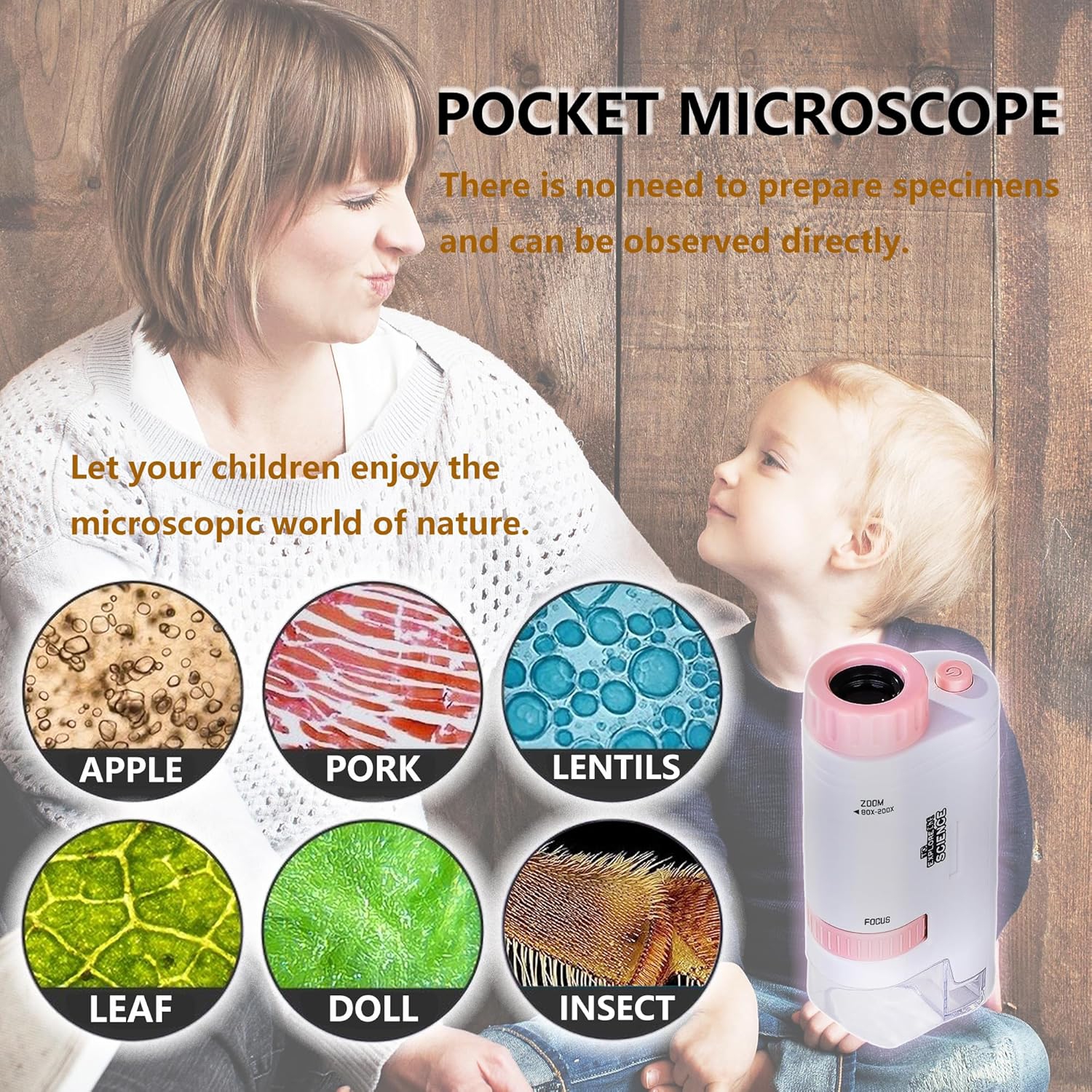 Jeu portatif Microscope portatif pour enfants Garçons Filles Science Exploration Jouets éducatifs, 200x Microscope Biological