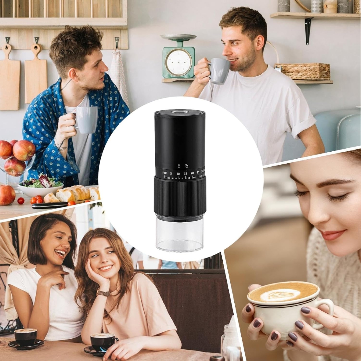 Portable Electric Coffee Grinder, USB Rechargeable Mini Coffee Grinding Cup with 35 Levels of Coarse and Fine Grinding Suitable for Travel and Home