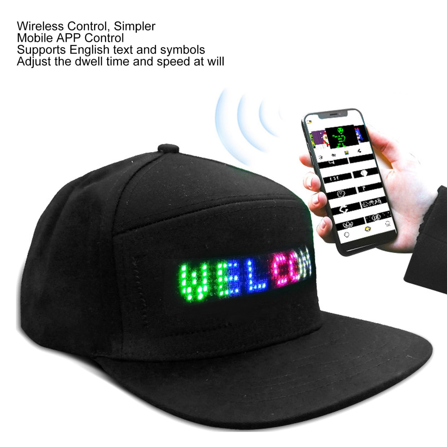 LED Display Hat Editable, LED Hats for Men, Programmable LED Cap, LED Pixel Hat - 16x32 Dots, APP Control, Adjustable Size LED Display Cap