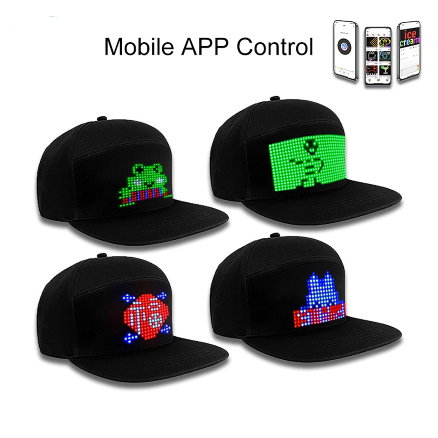 LED Display Hat Editable, LED Hats for Men, Programmable LED Cap, LED Pixel Hat - 16x32 Dots, APP Control, Adjustable Size LED Display Cap