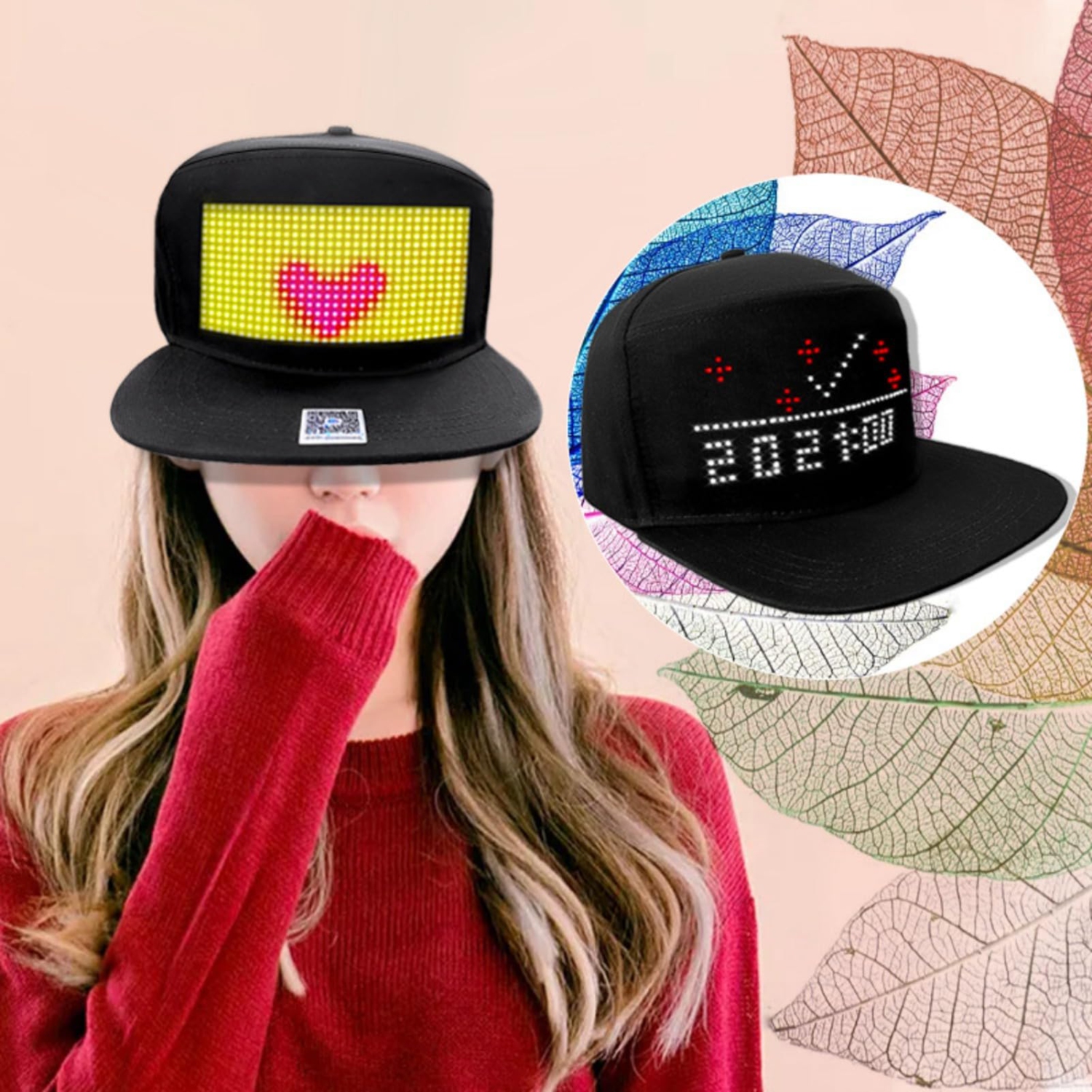 LED Display Hat Editable, LED Hats for Men, Programmable LED Cap, LED Pixel Hat - 16x32 Dots, APP Control, Adjustable Size LED Display Cap