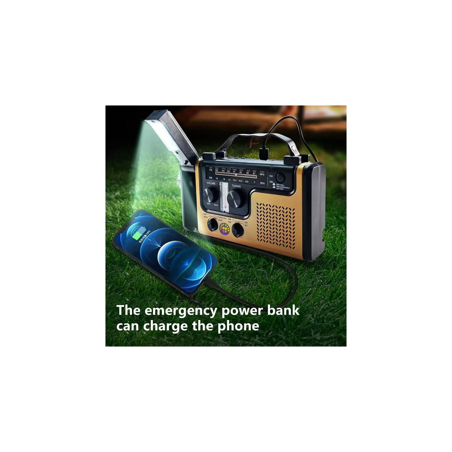 Chargeur solaire multifonctionnel à manivelle pour téléphone mobile recharge radio d'urgence éclairage prévention des catastrophes d'urgence