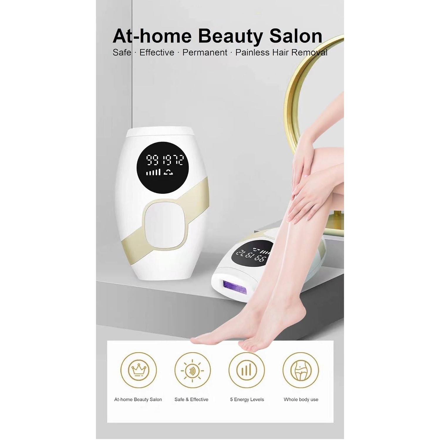 IPL Laser Hair Removal Device at-Home for Women Men Painless Permanent Hair Removal for Facial Upper Lip Bikini Line Armpits Back Legs Arms Whole