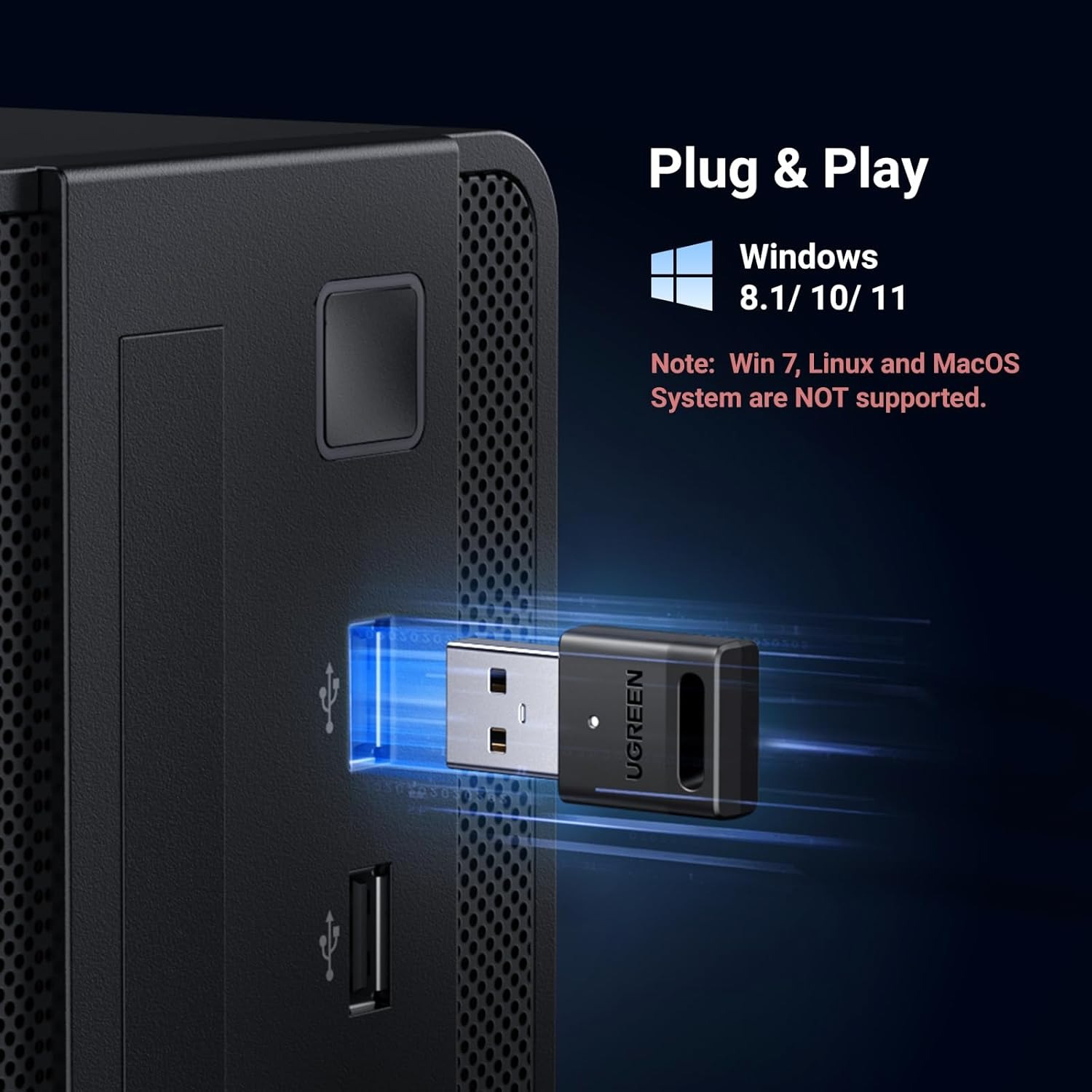 UGREEN Bluetooth 5.3 Adapter USB Bluetooth Dongle for PC Plug and Play for Windows