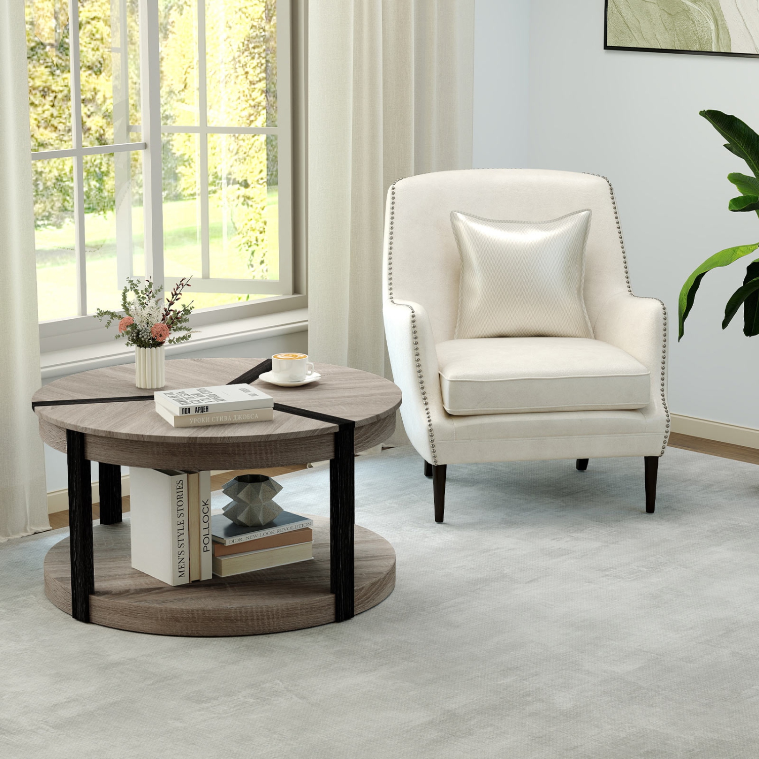 Gymax 34.5'' Rubber Wood Center Table w/Spacious Tabletop & Storage Shelf Modern