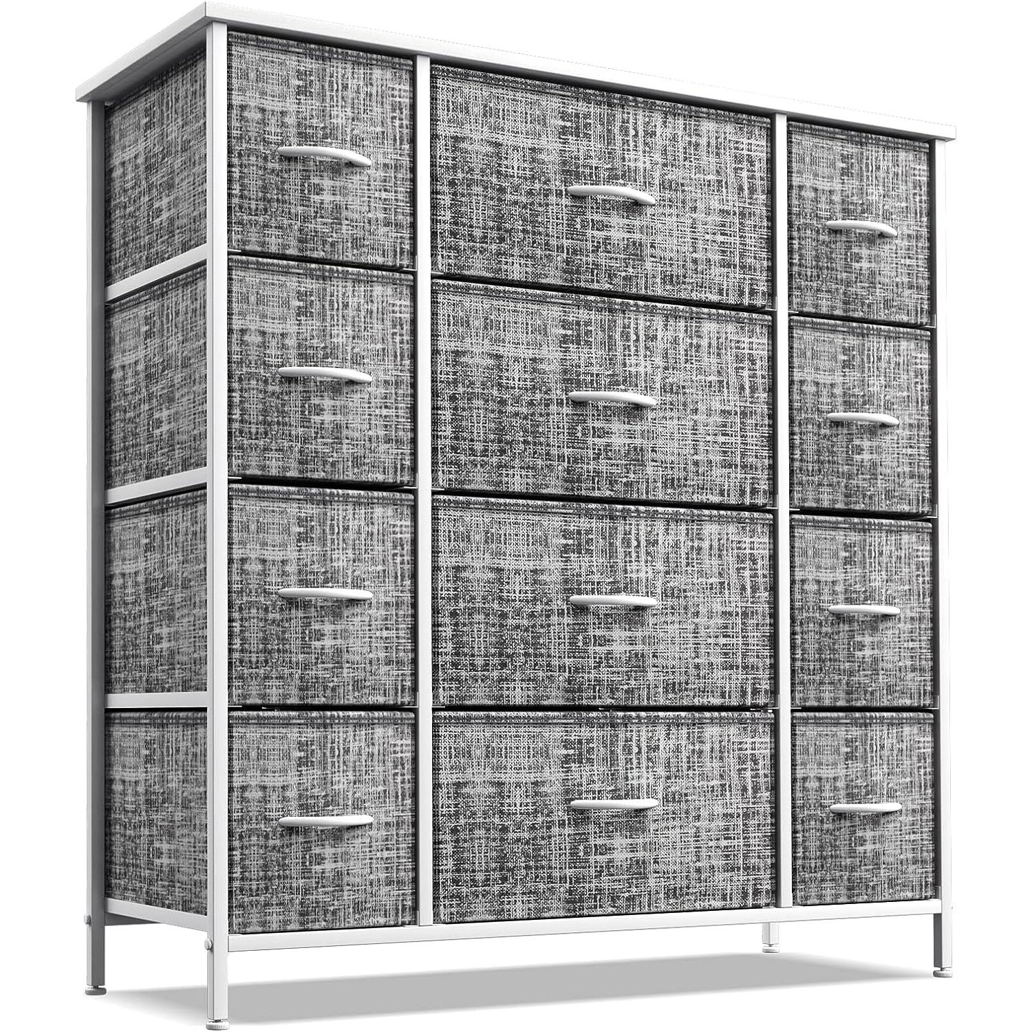 Sorbus Dresser with 12 Drawers | Chest Organizer Unit with Steel Frame Wood Top and Handle | Large Fabric Dresser for Bedroom & Hallway- Gray White