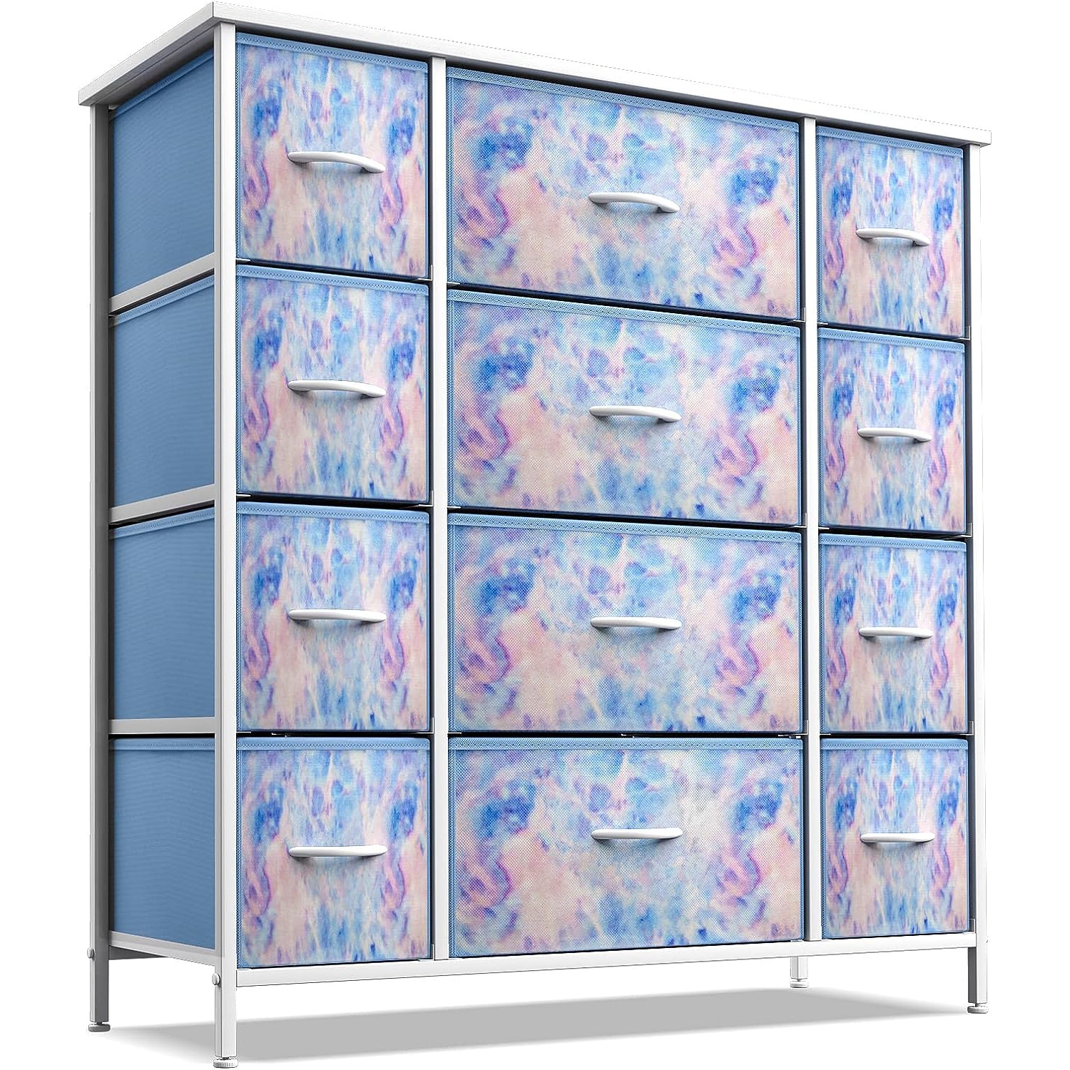 Sorbus Dresser with 12 Drawers | Chest Organizer Unit with Steel Frame Wood Top and Handle | Large Fabric Dresser for Bedroom & Hallway- Tie-Dye Blue