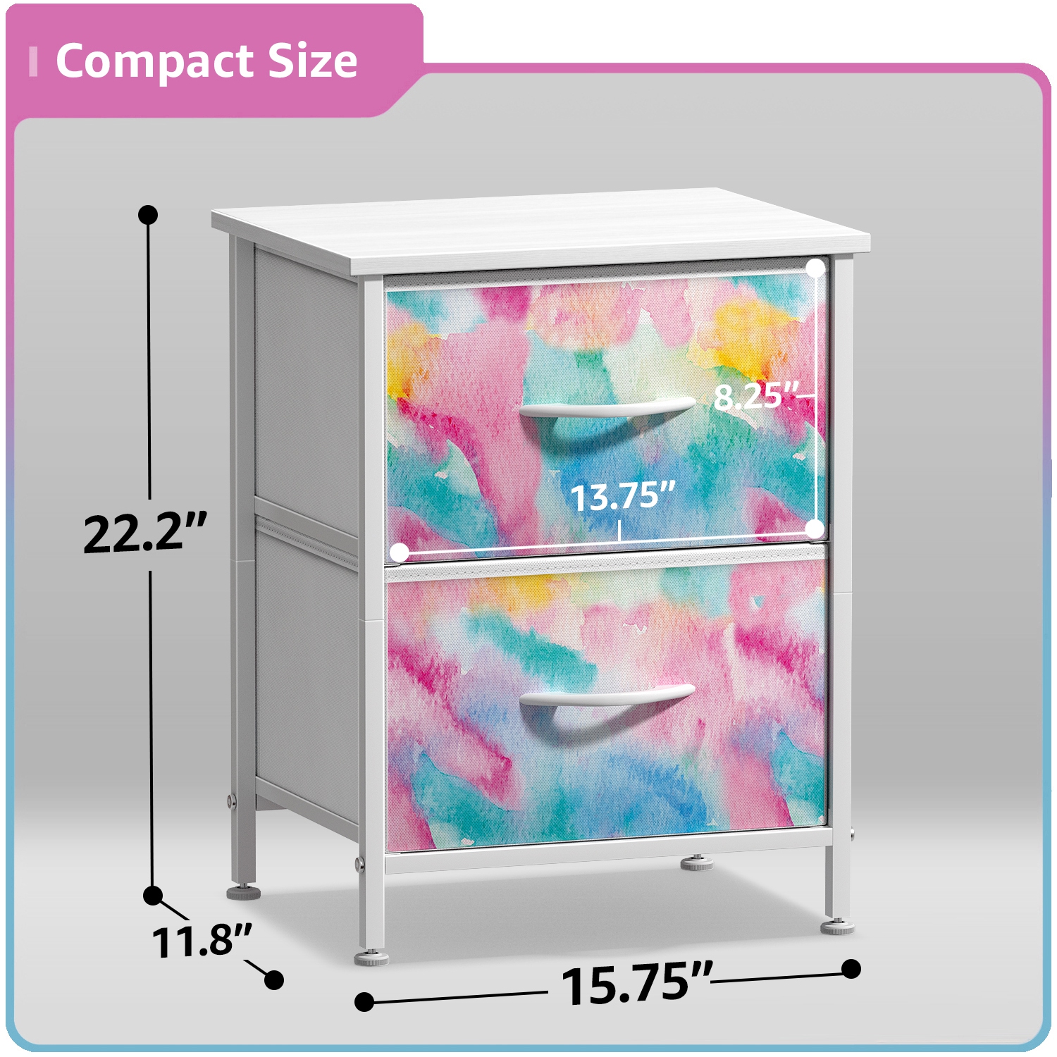 Table de chevet Sorbus avec 2 tiroirs | Cadre en acier, dessus en bois et bacs en tissu faciles à tirer | Idéal pour le bureau de la maison ou la