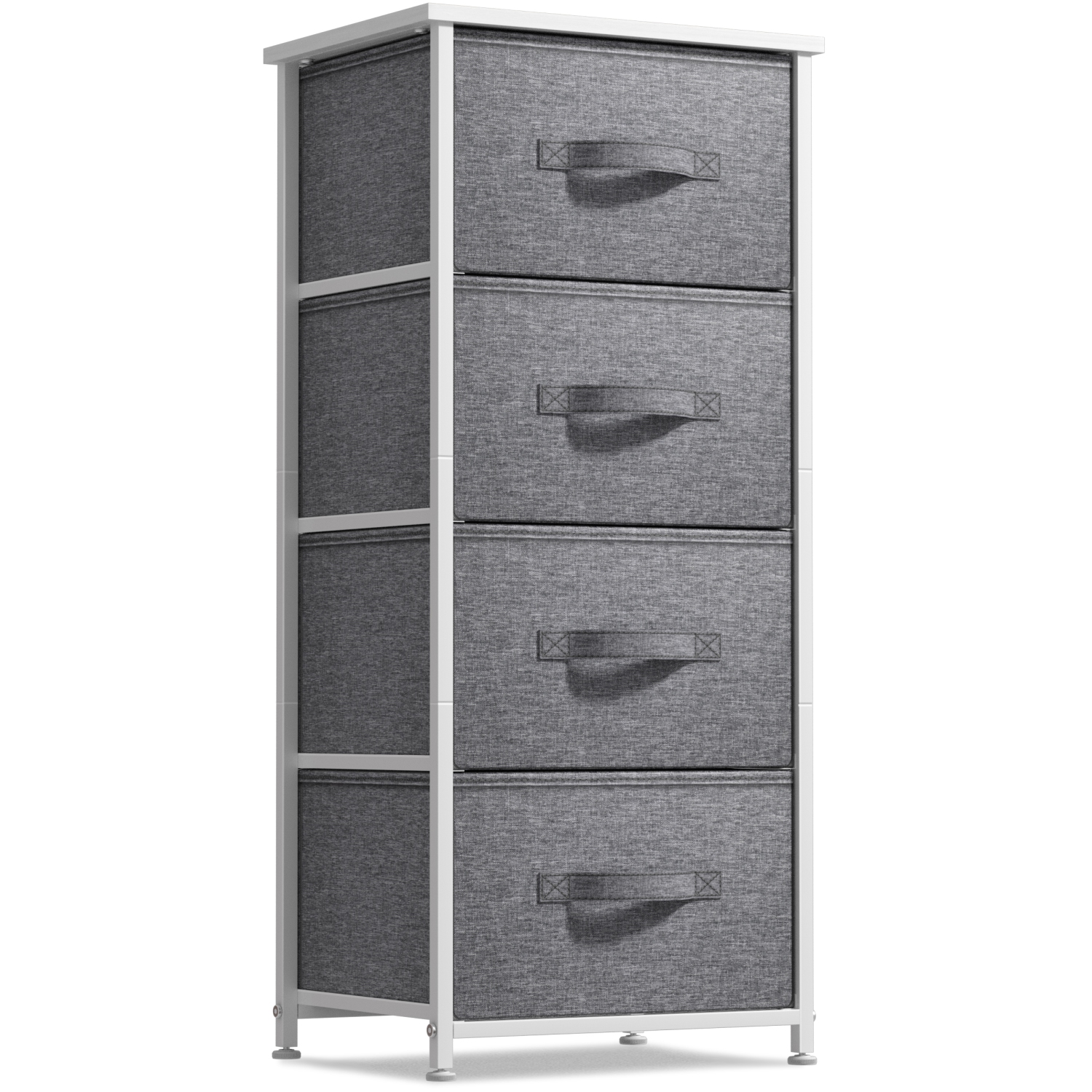 Table de chevet à 4 tiroirs Sorbus | Rangement pour la maison ou le collège | Cadre en acier, dessus en bois et bacs en tissu - Blanc