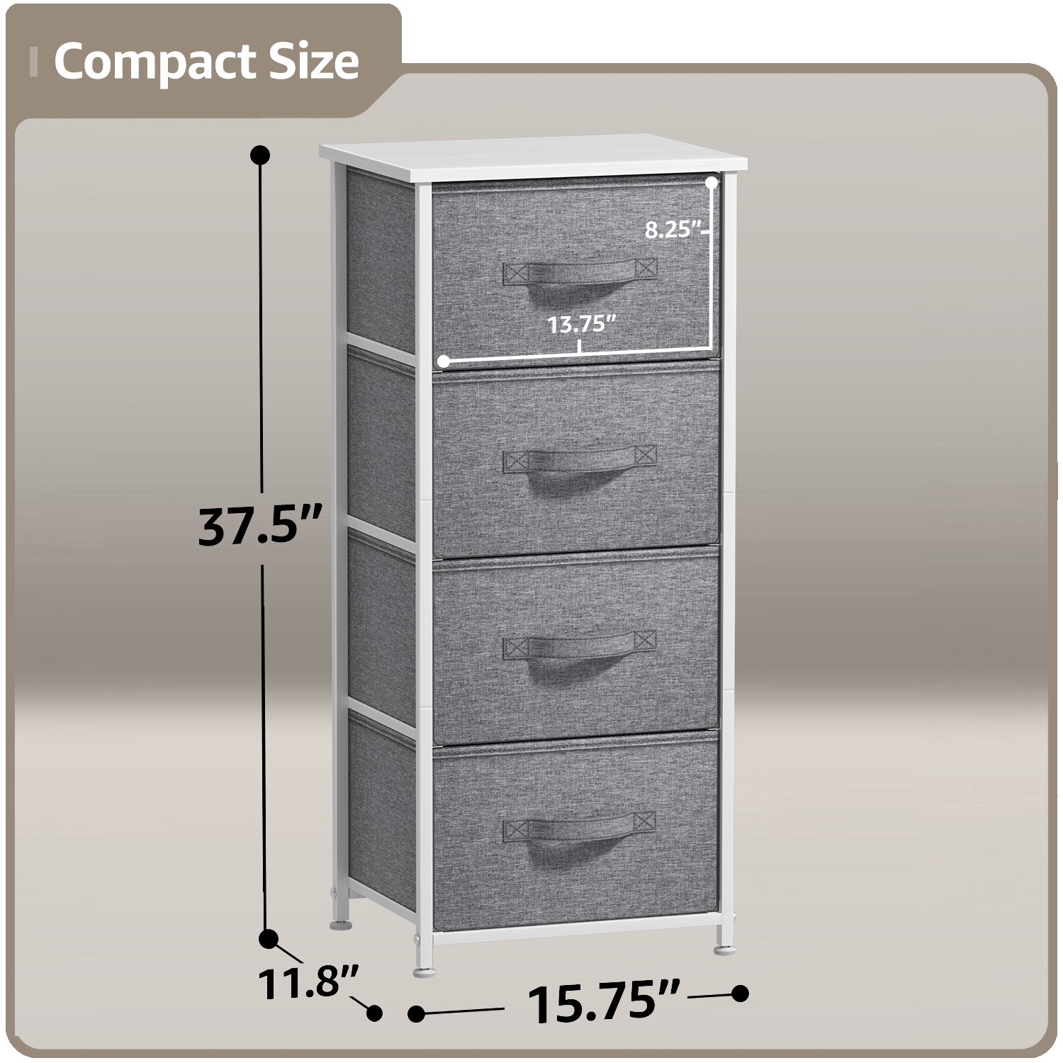 Table de chevet à 4 tiroirs Sorbus | Rangement pour la maison ou le collège | Cadre en acier, dessus en bois et bacs en tissu - Blanc