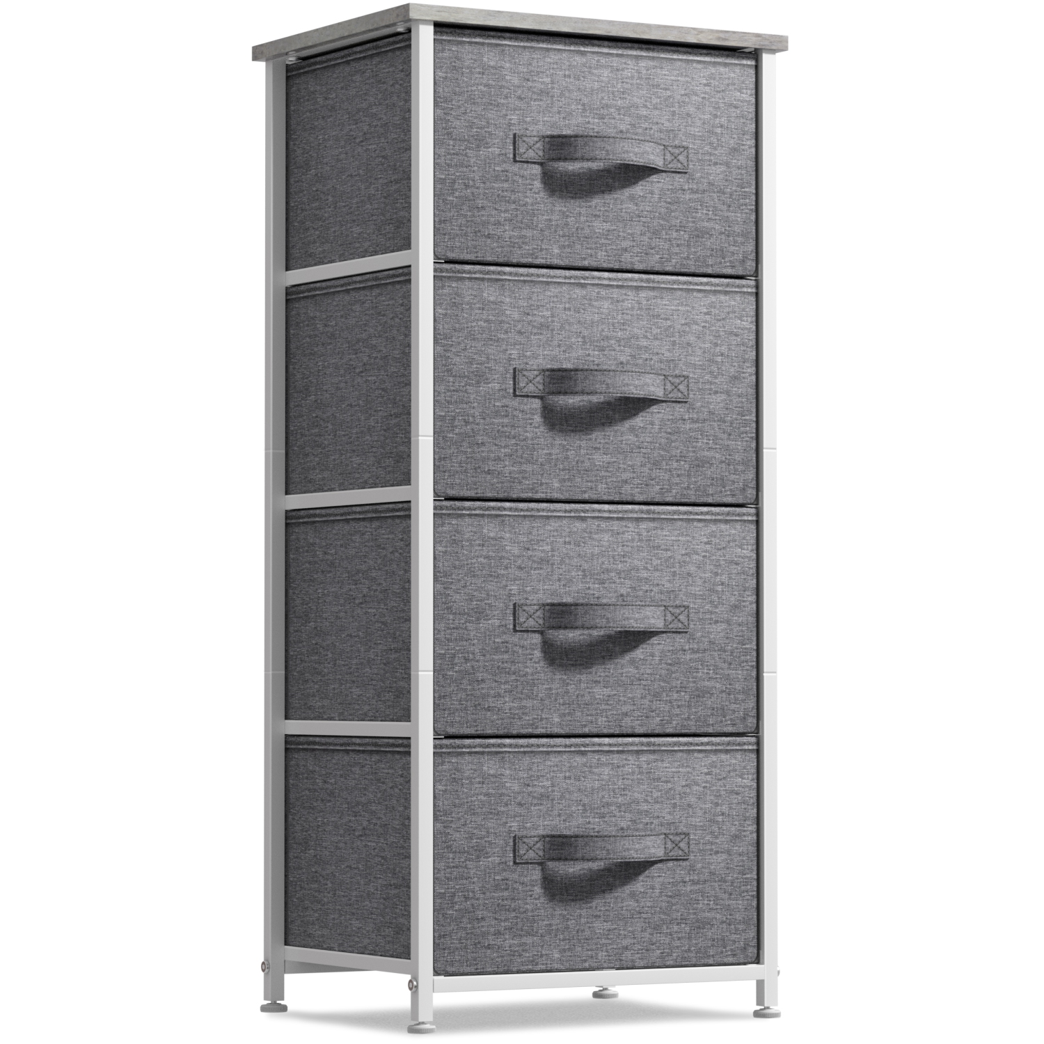 Table de chevet à 4 tiroirs Sorbus | Rangement pour la maison ou le collège | Cadre en acier, dessus en bois et bacs en tissu - Gris