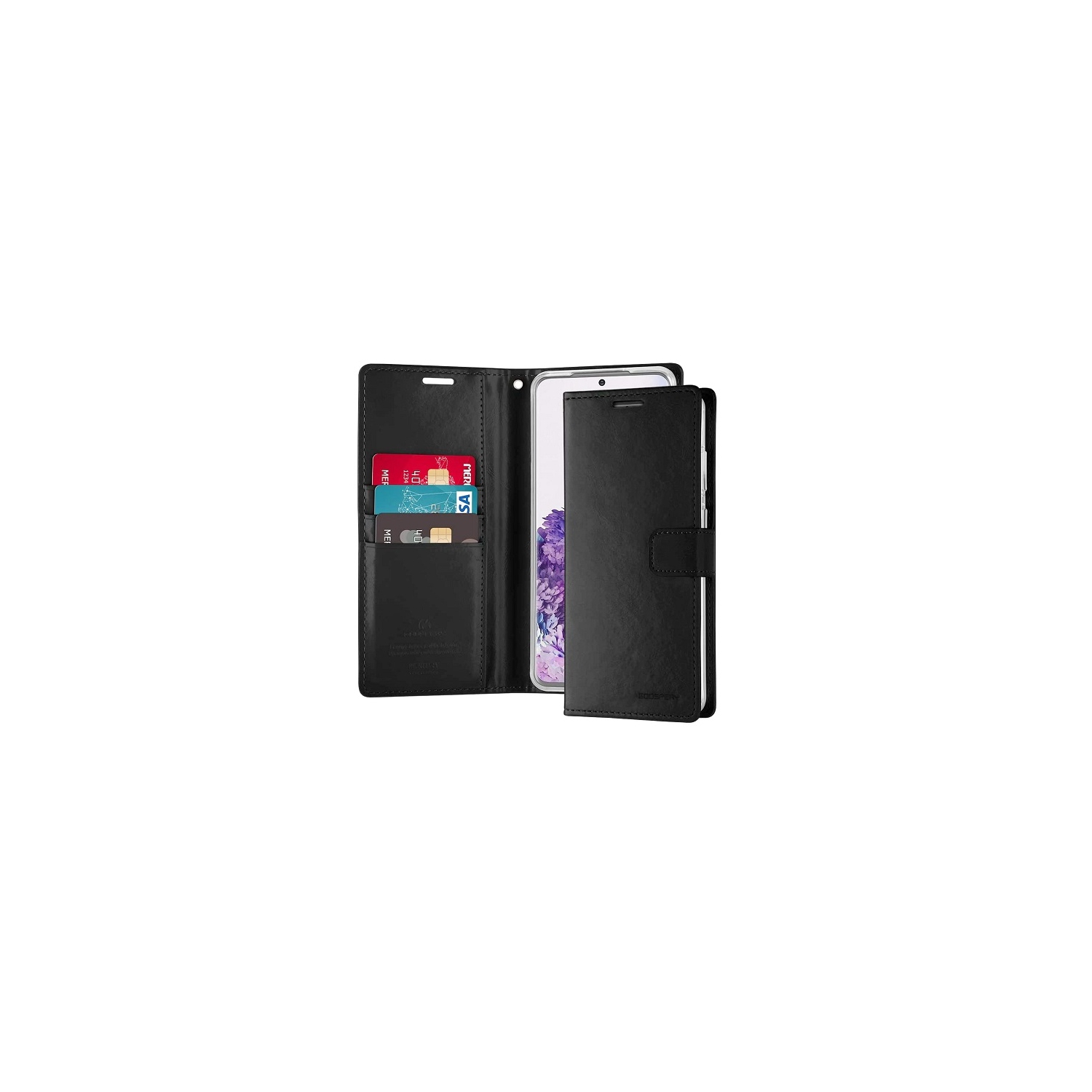 TopSave Goospery – Fente pour carte Bluemoon avec pince magnétique, rabat en cuir pour Samsung Galaxy S25 Edge 6,7&nbsp;po, noir