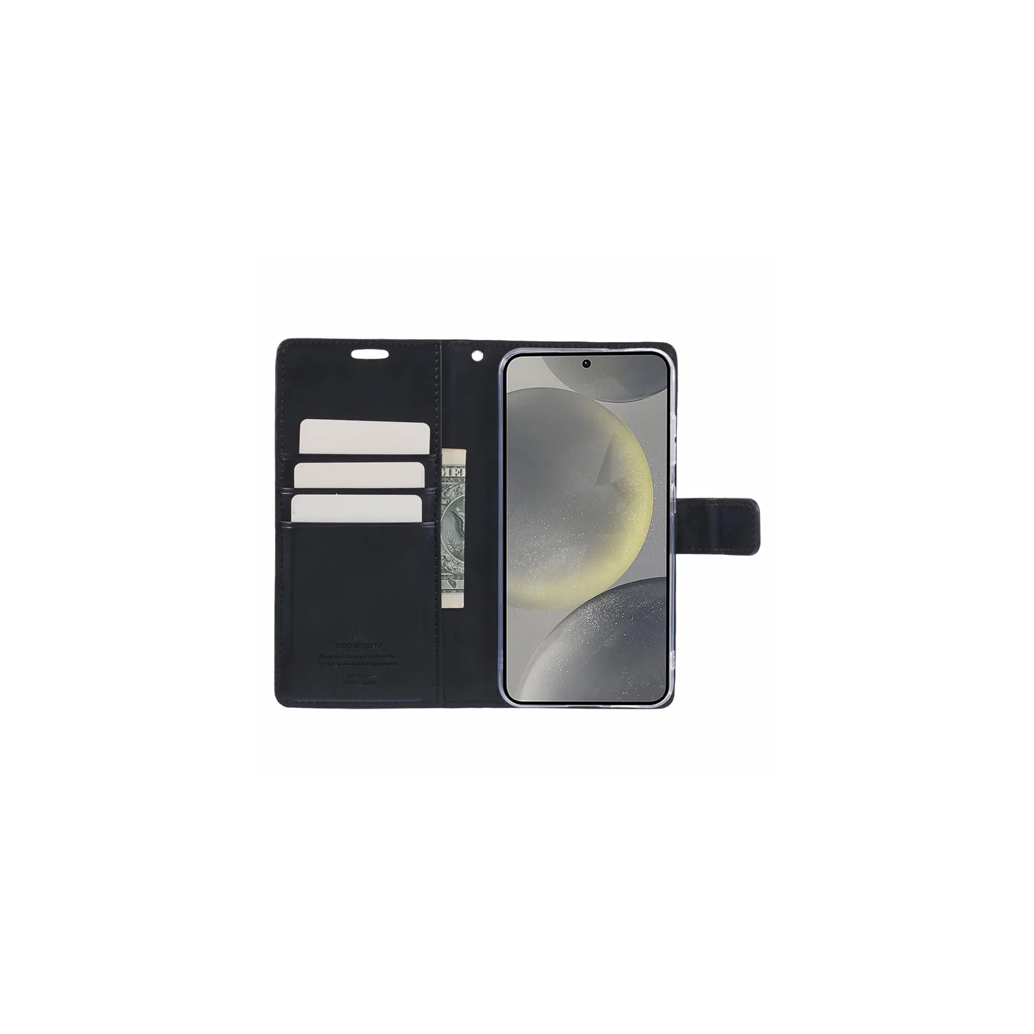 TopSave Goospery – Fente pour carte Bluemoon avec pince magnétique, rabat en cuir pour Samsung Galaxy S25 Edge 6,7 po, noir