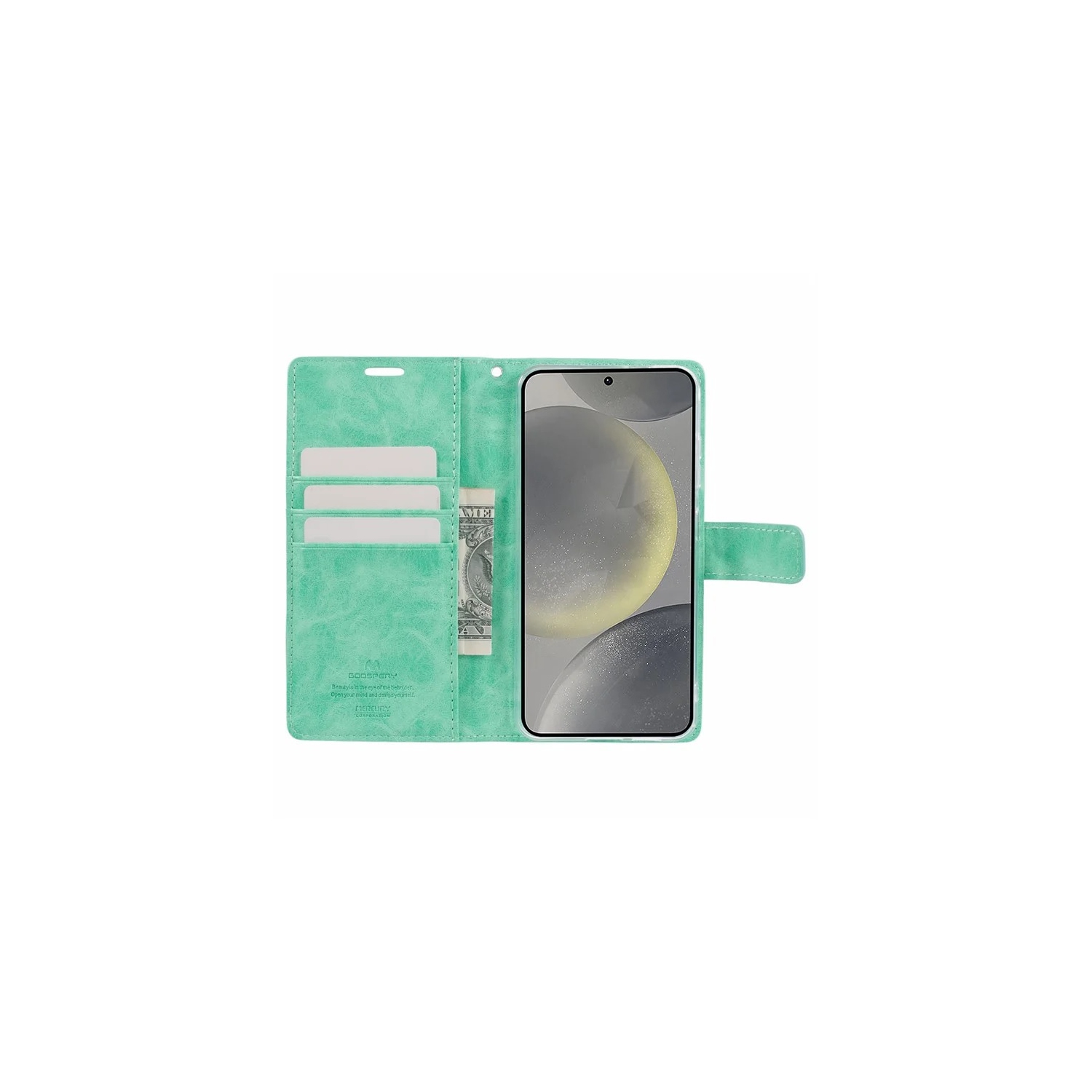 TopSave Goospery – Fente pour carte Bluemoon avec pince magnétique, rabat en cuir pour Samsung Galaxy S25 Edge 6,7&nbsp;po, sarcelle