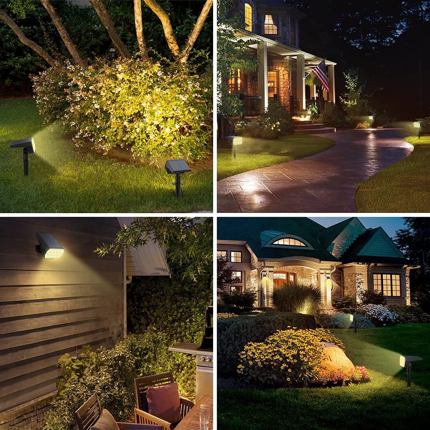 Solar Spot Lights Outdoor 6 Pack, Upgrade Led Outdoor Light Solar & Type C Powered, 3 Lighting Modes Auto ON/Off Yard Landscape Spotlights,