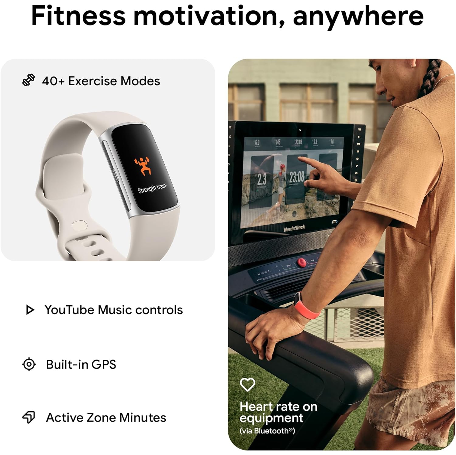 Fitbit Charge 6 Fitness Tracker Smartwatch- Porcelain/Silver Bundle