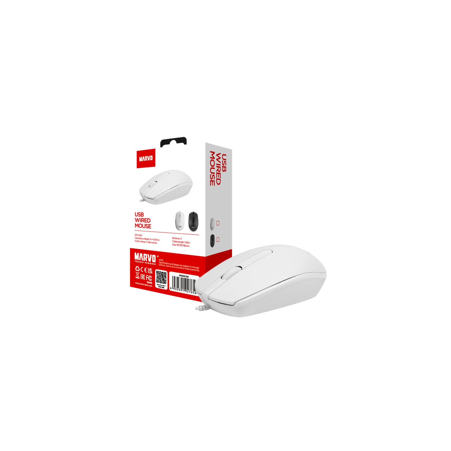 Marvo MS003 Wired 3D 1000DPI Office Mouse_White