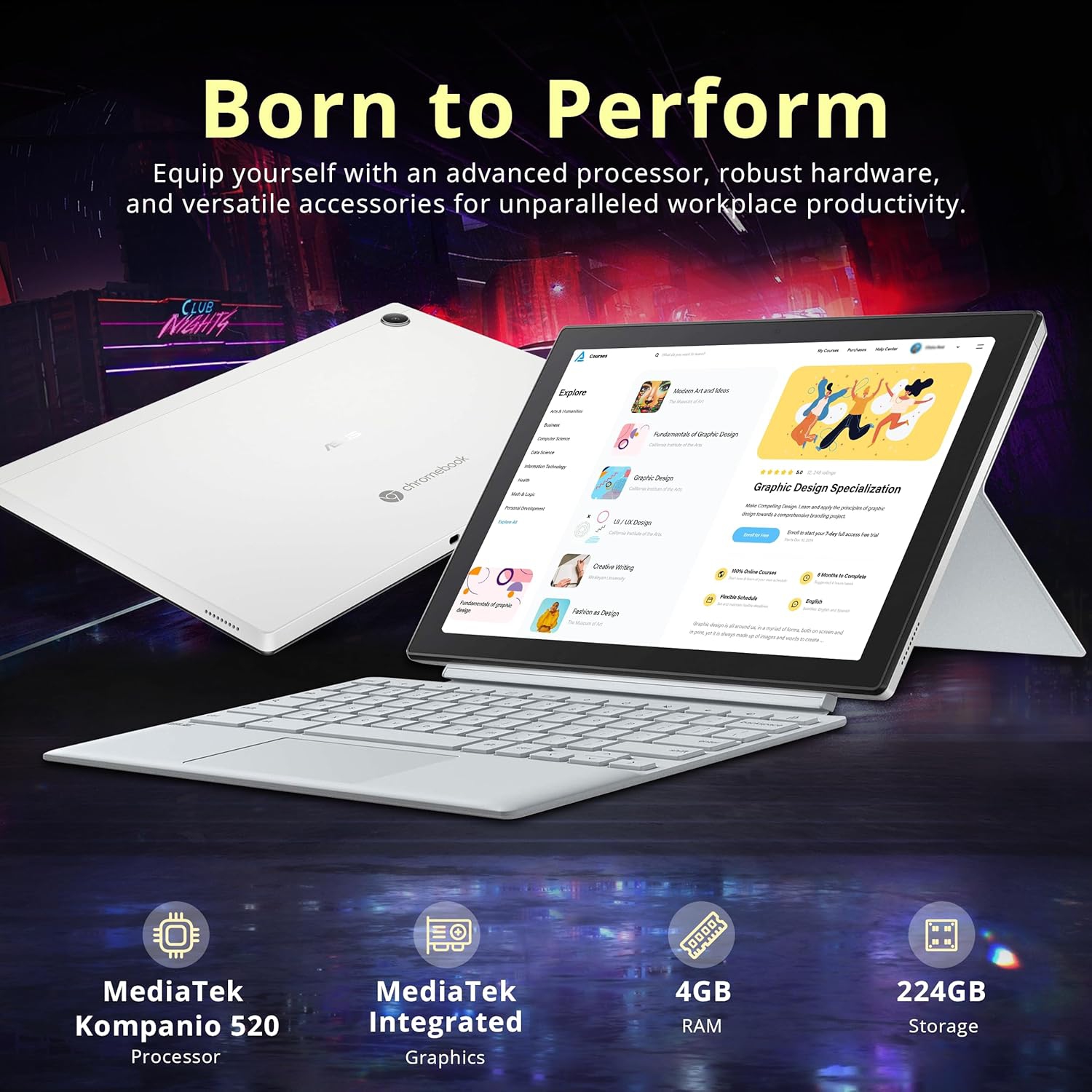 Portable Chromebook à écran tactile amovible 2-en-10 1 de 5 po d'ASUS, Kompanio 520 de MediaTek, mémoire vive 4 Go, eMMC d'64 Go,