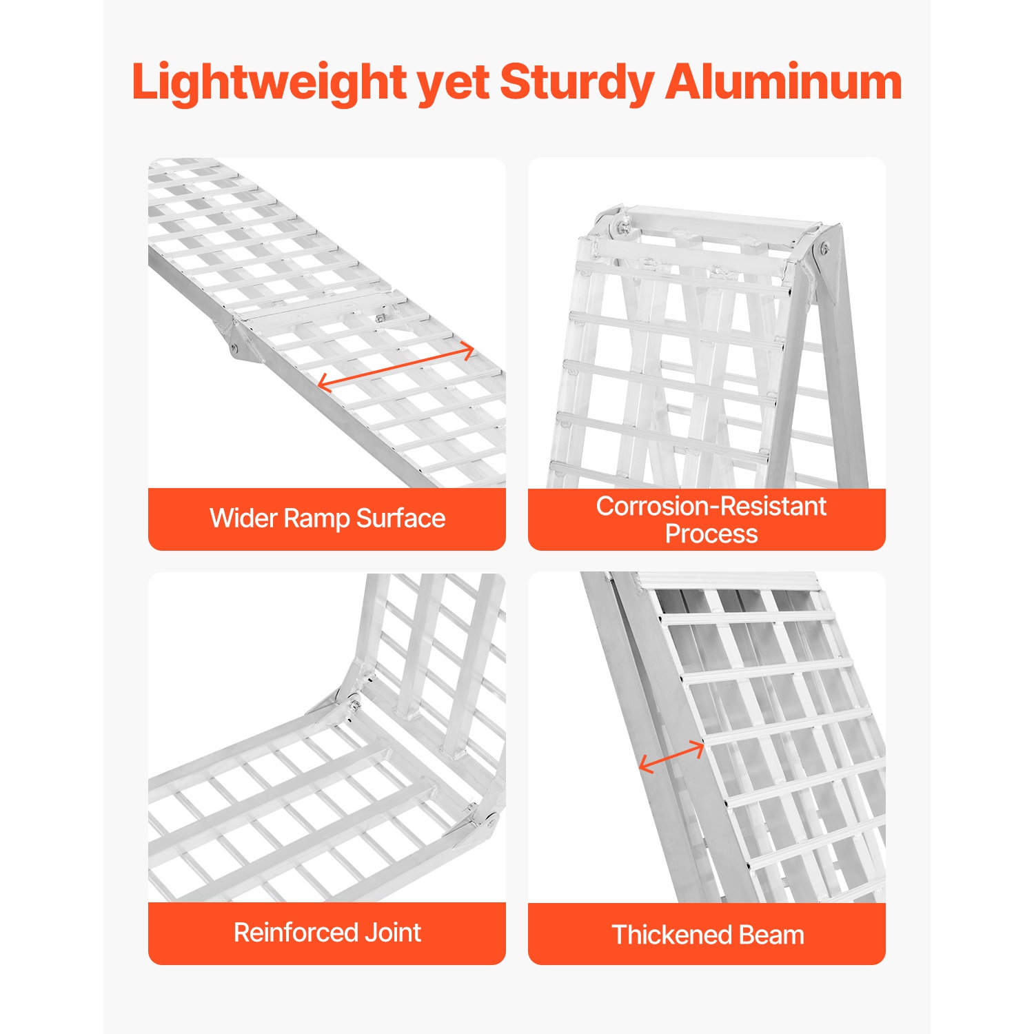 Rampes en aluminium VEVOR 2000&nbsp;lb, 2 rampes robustes avec une plus grande surface de rampe, rampe de chargement stable universelle avec