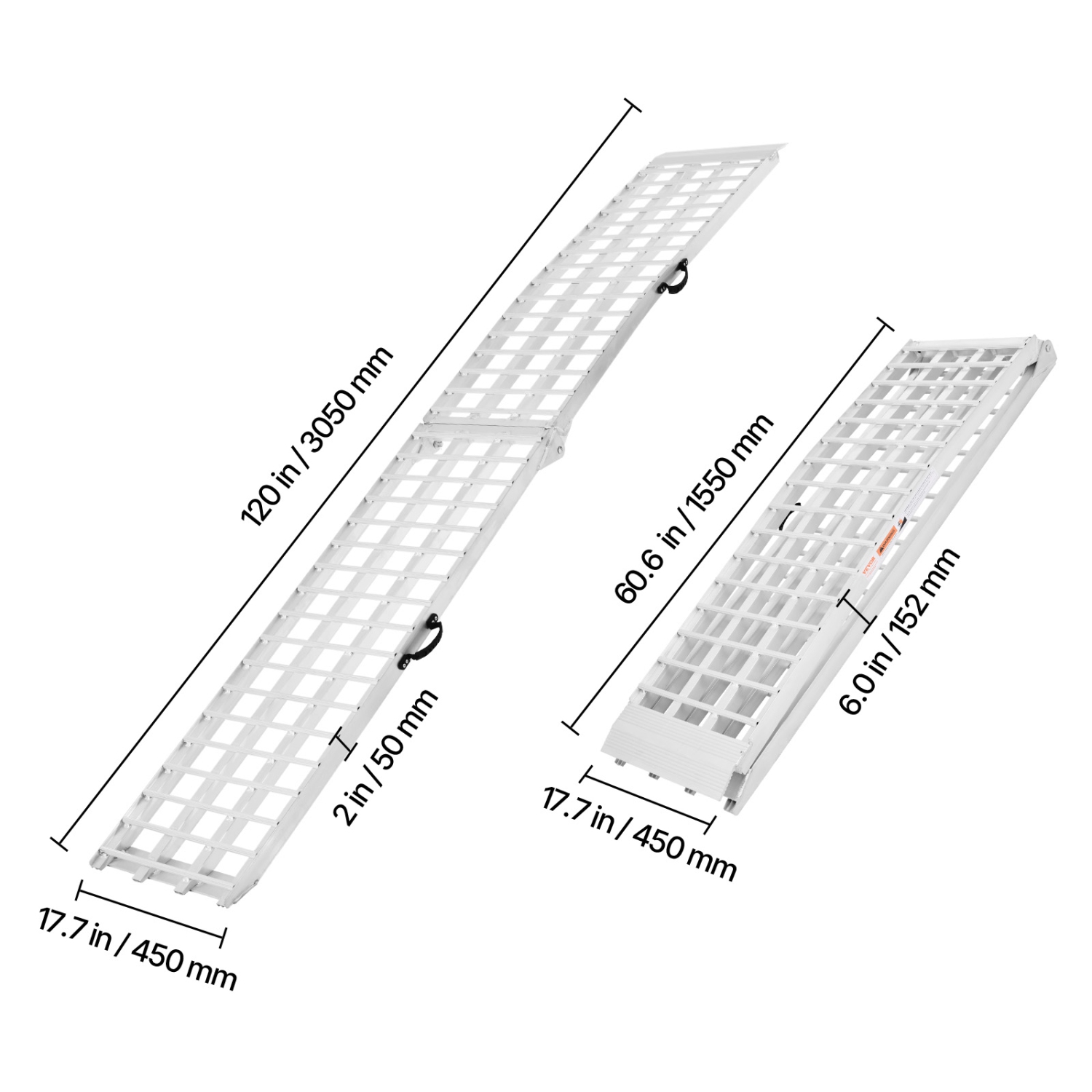Rampes en aluminium VEVOR 2000&nbsp;lb, 2 rampes robustes avec une plus grande surface de rampe, rampe de chargement stable universelle avec