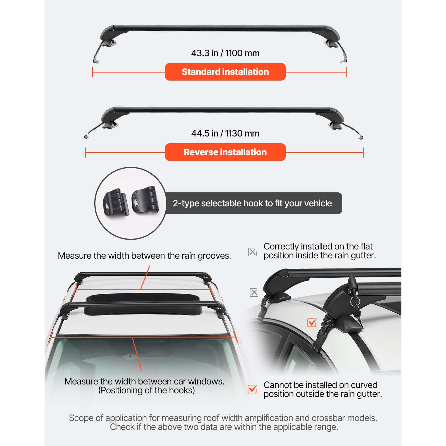 VEVOR 165lbs Capacity Roof Rack Cross Bars, Fit for Naked Roofs Without Raised Rails/Flush Rail/Black Moldings, Lockable Aluminum Crossbar Racks Roof