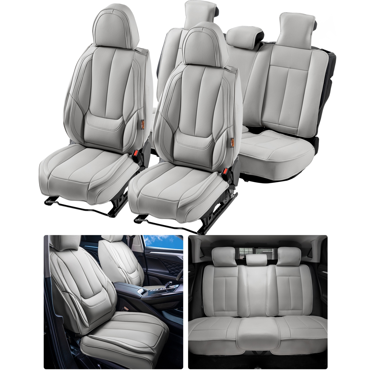VEVOR 13pcs Seat Covers, Universal Car Seat Covers, Front & Rear Seat, Faux Leather Cover, Full Enclosed Design, Detachable Headrest and Airbag Compatible, for Most Car SUV Truck