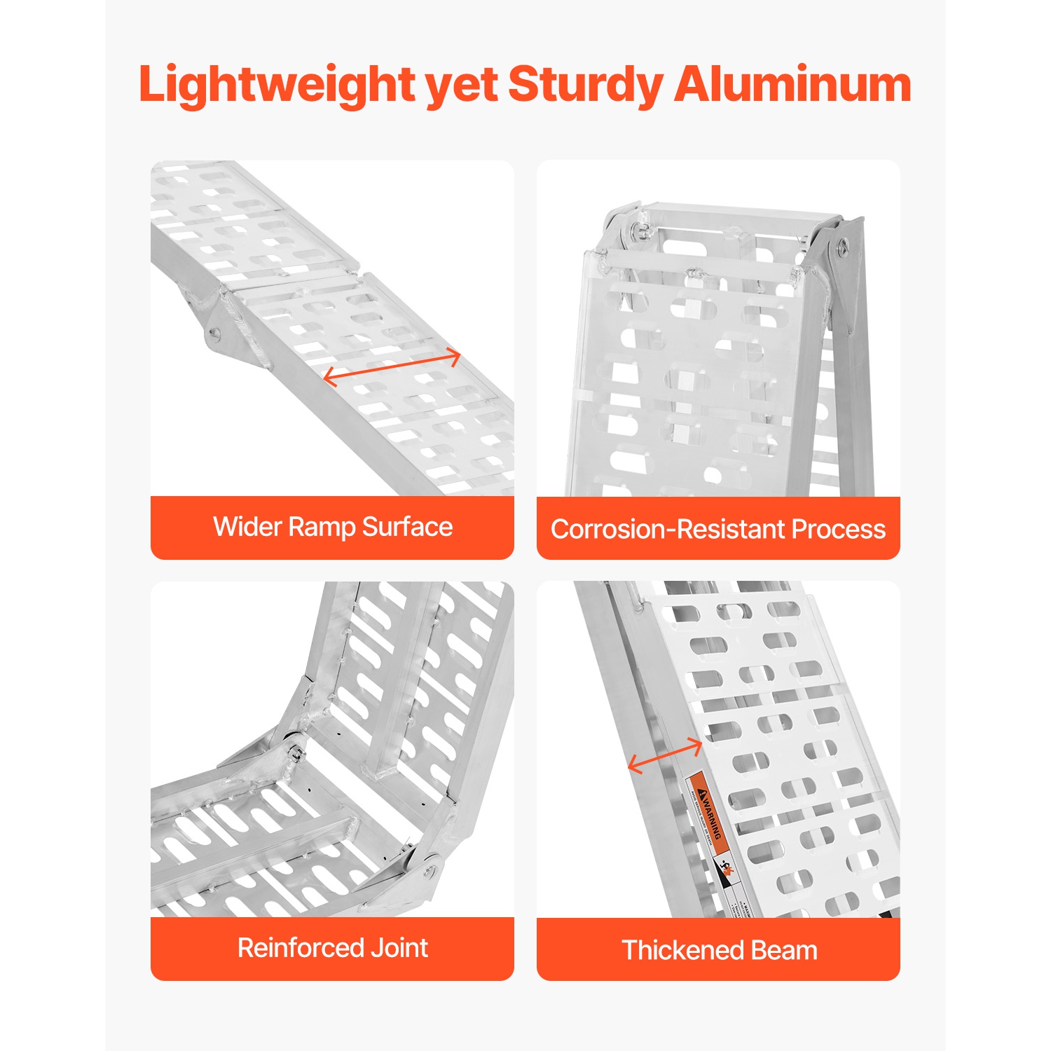 VEVOR 1500 lbs Aluminum Ramps, 2Pcs Heavy-duty Ramps with Wider Ramp Surface, Universal Stable Loading Ramp with Handles, Fit for ATV, UTV,