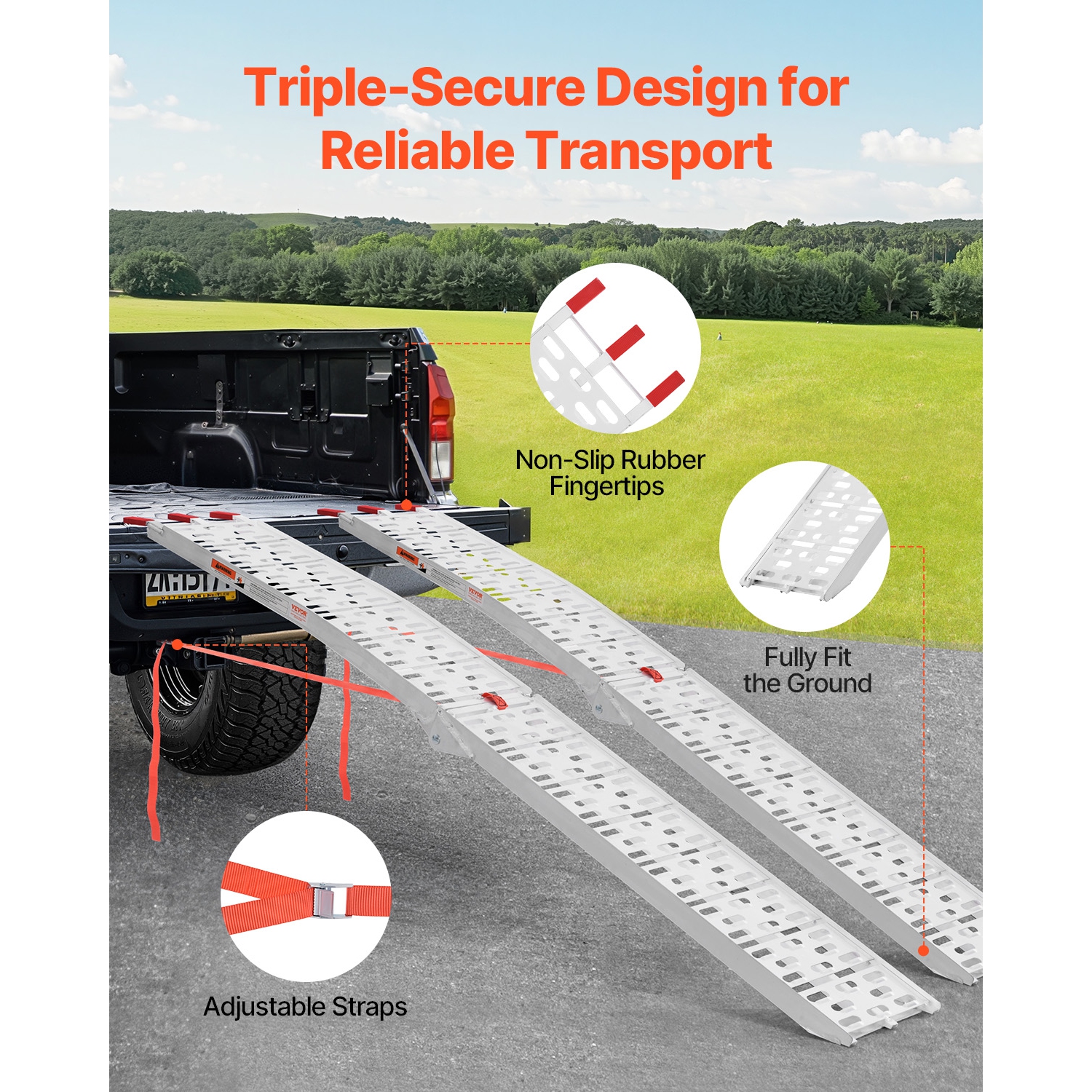 VEVOR 1500 lbs Aluminum Ramps, 2Pcs Heavy-duty Ramps with Wider Ramp Surface, Universal Stable Loading Ramp with Handles, Fit for ATV, UTV,