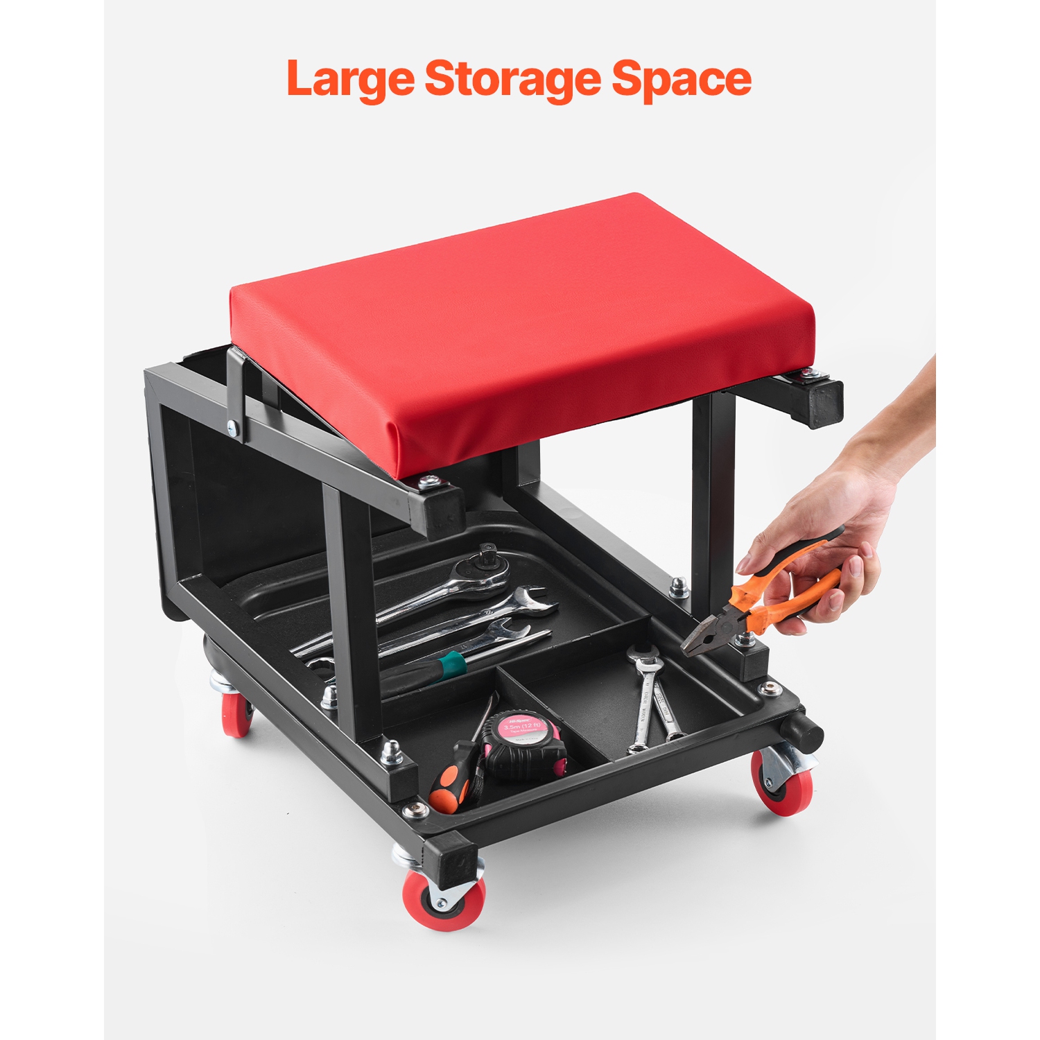 VEVOR 300lbs Capacity Mechanic Stool, Garage Seat/Work Stool with Wheels, 360° Rolling Stool with Tool Tray, Mechanics Creeper Seat/Step Stool, for