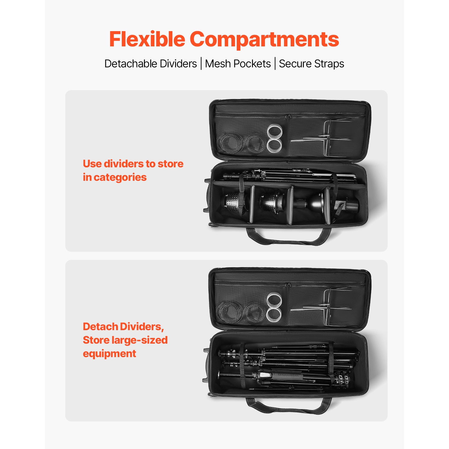 VEVOR 39.37 x 14.96 x 12.60 in Studio Equipment Trolley Case, Rolling Camera Bag, Carrying Bag with Wheels Straps Padded Compartment Handle, for