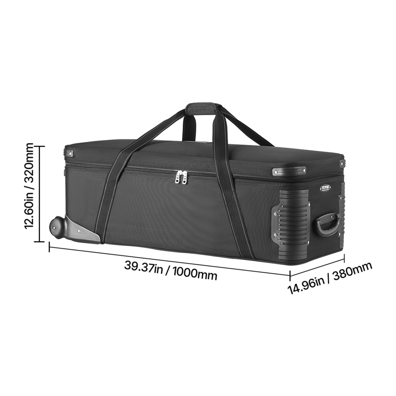VEVOR 39.37 x 14.96 x 12.60 in Studio Equipment Trolley Case, Rolling Camera Bag, Carrying Bag with Wheels Straps Padded Compartment Handle, for