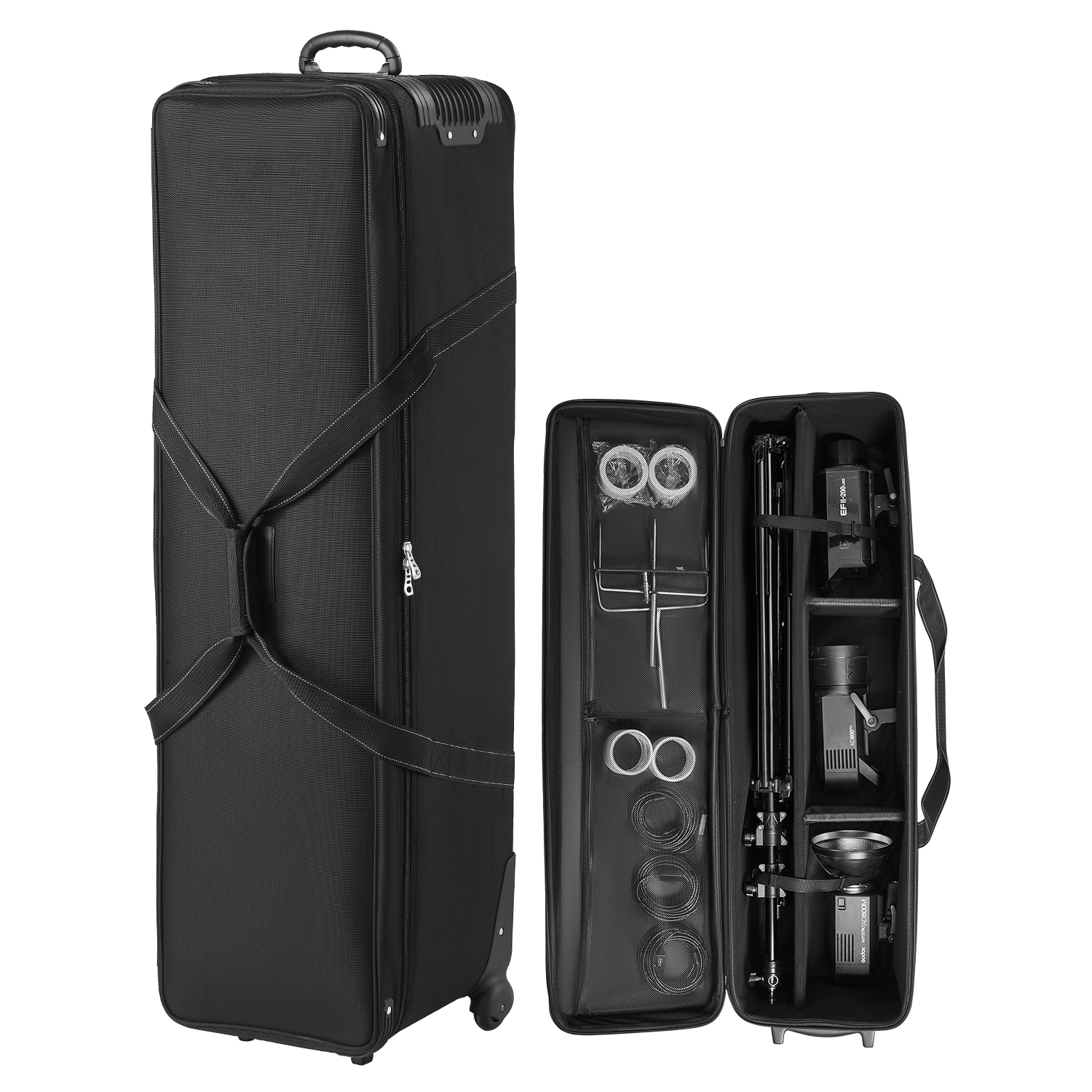 VEVOR 51.57 x 14.37 x 14.96 in Studio Equipment Trolley Case, Rolling Camera Bag, Carrying Bag with Wheels Straps Padded Compartment Handle, for