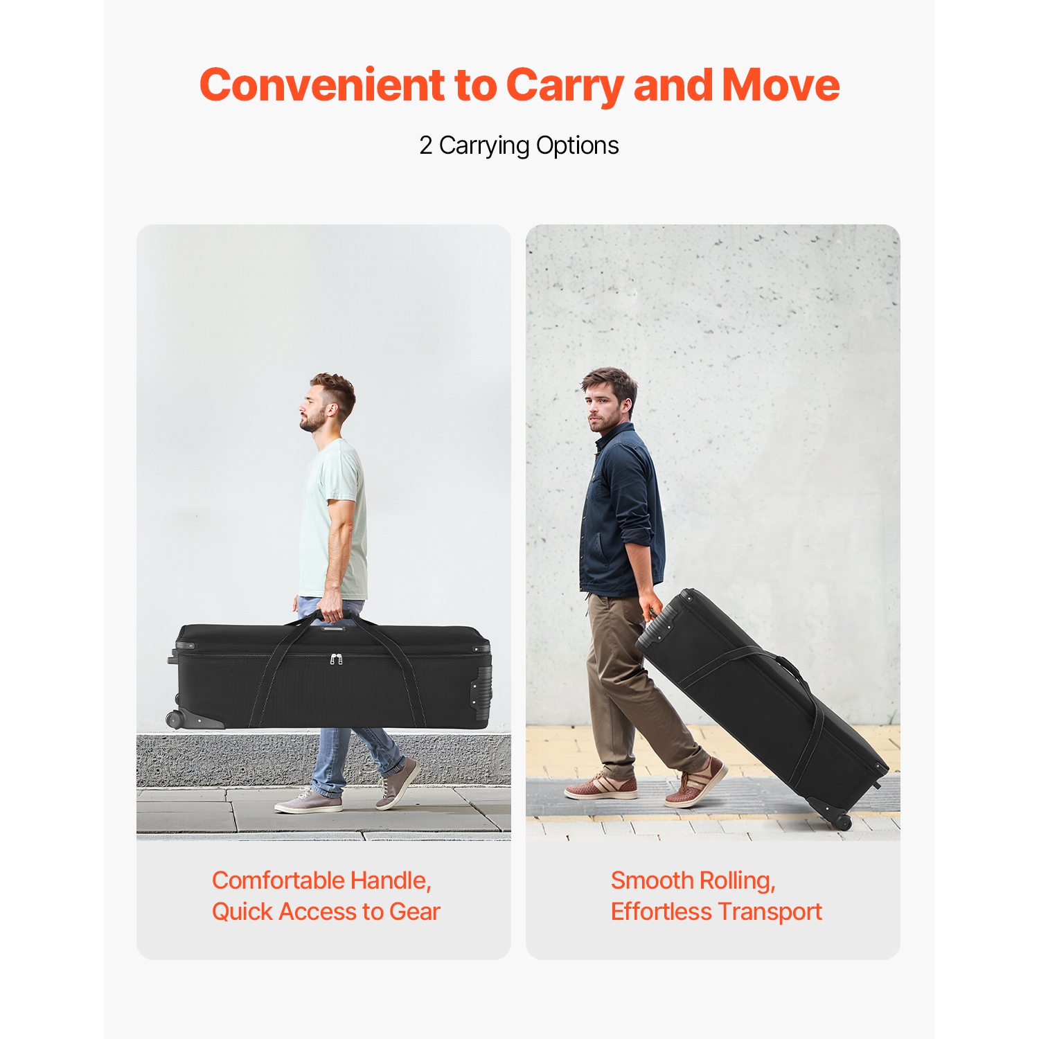 VEVOR 51.57 x 14.37 x 14.96 in Studio Equipment Trolley Case, Rolling Camera Bag, Carrying Bag with Wheels Straps Padded Compartment Handle, for