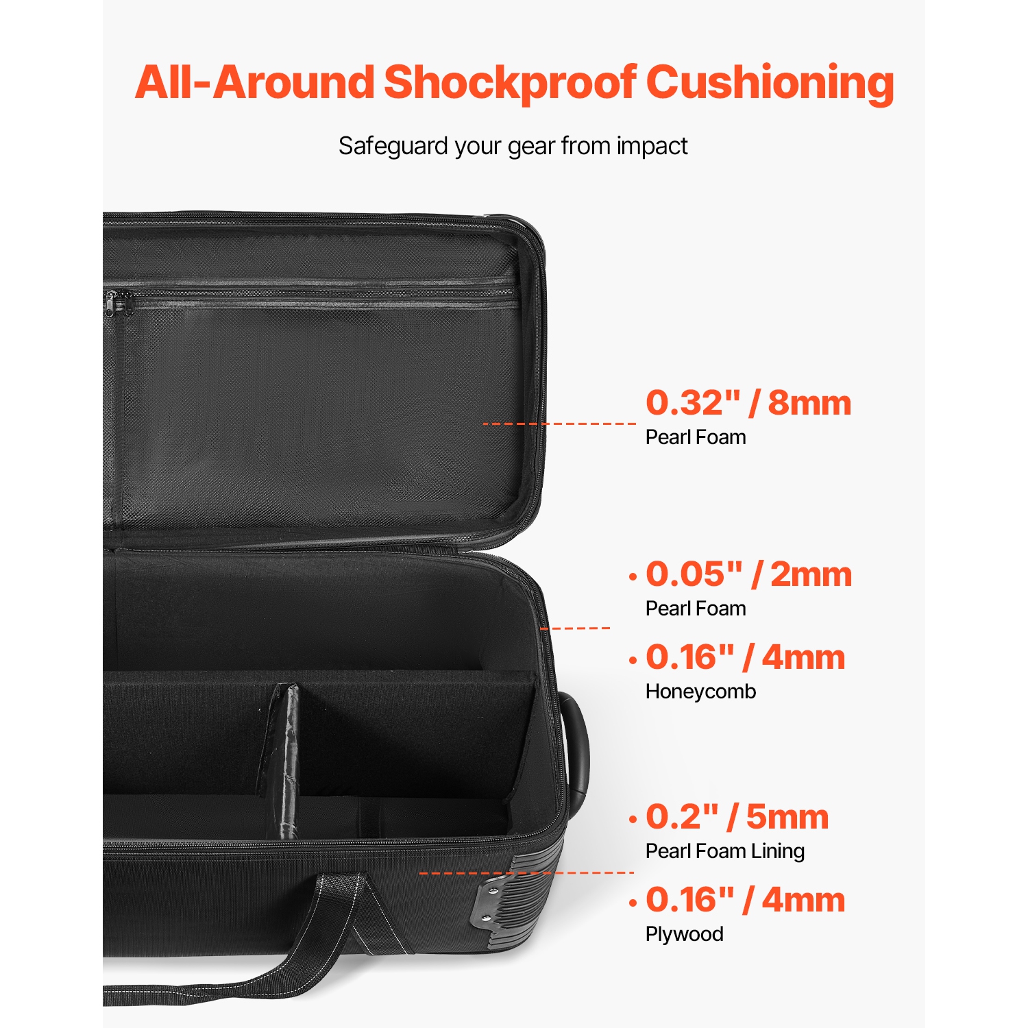 VEVOR 51.57 x 14.37 x 14.96 in Studio Equipment Trolley Case, Rolling Camera Bag, Carrying Bag with Wheels Straps Padded Compartment Handle, for