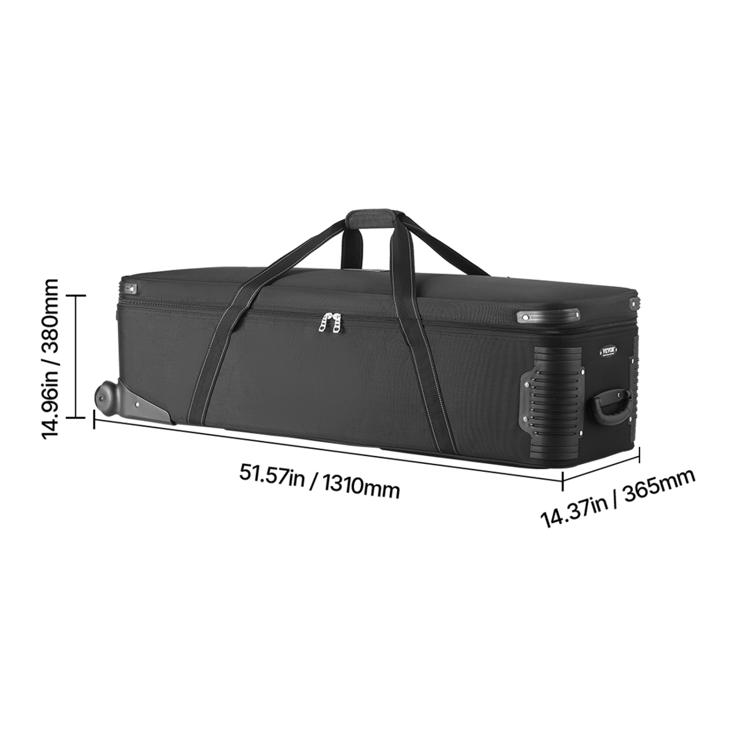 VEVOR 51.57 x 14.37 x 14.96 in Studio Equipment Trolley Case, Rolling Camera Bag, Carrying Bag with Wheels Straps Padded Compartment Handle, for