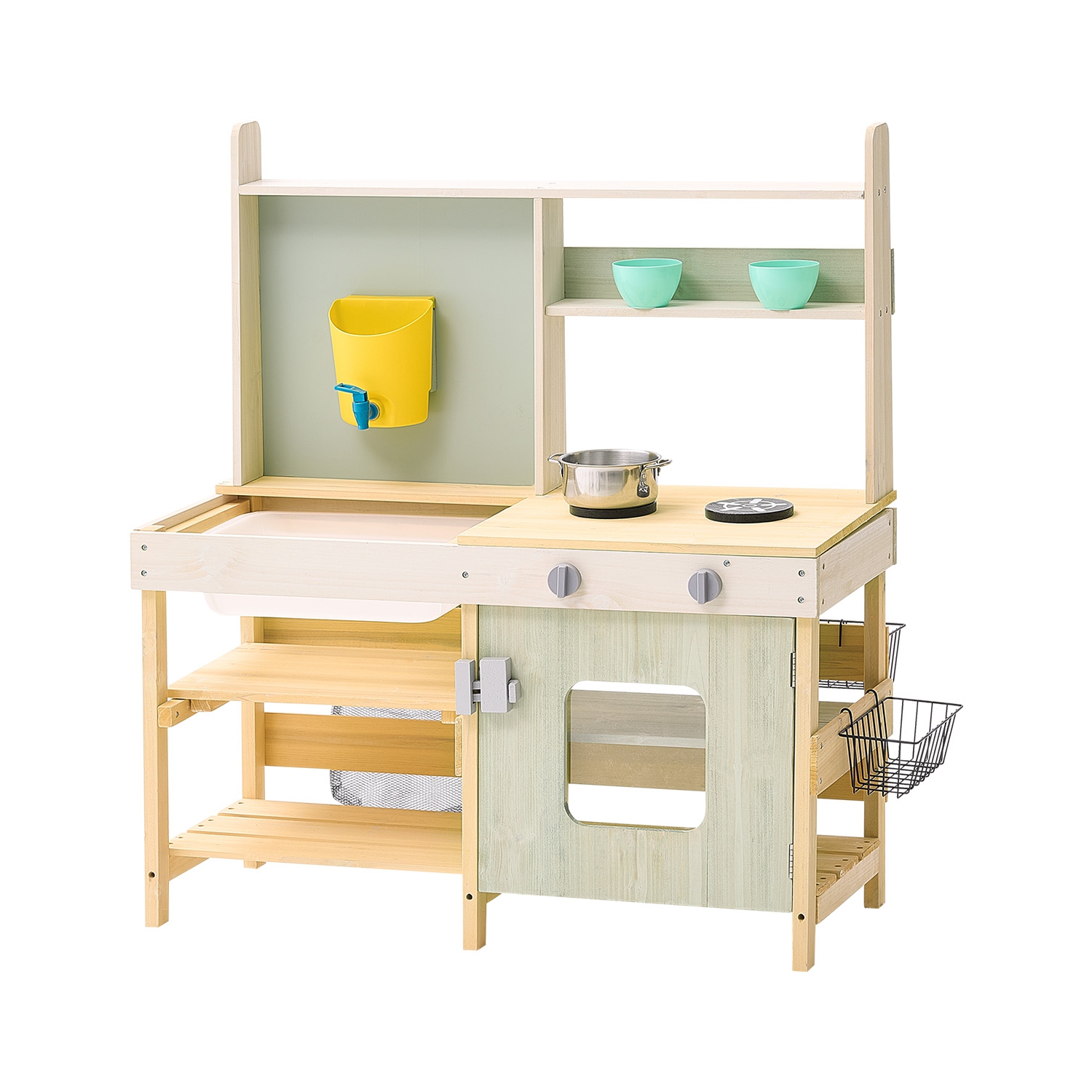 Cuisine VEVOR pour enfants, ensemble de cuisine jouet en bois, ensemble de jeu d'épicerie pour tout-petits, avec poêles, réservoir, robinet, sac de