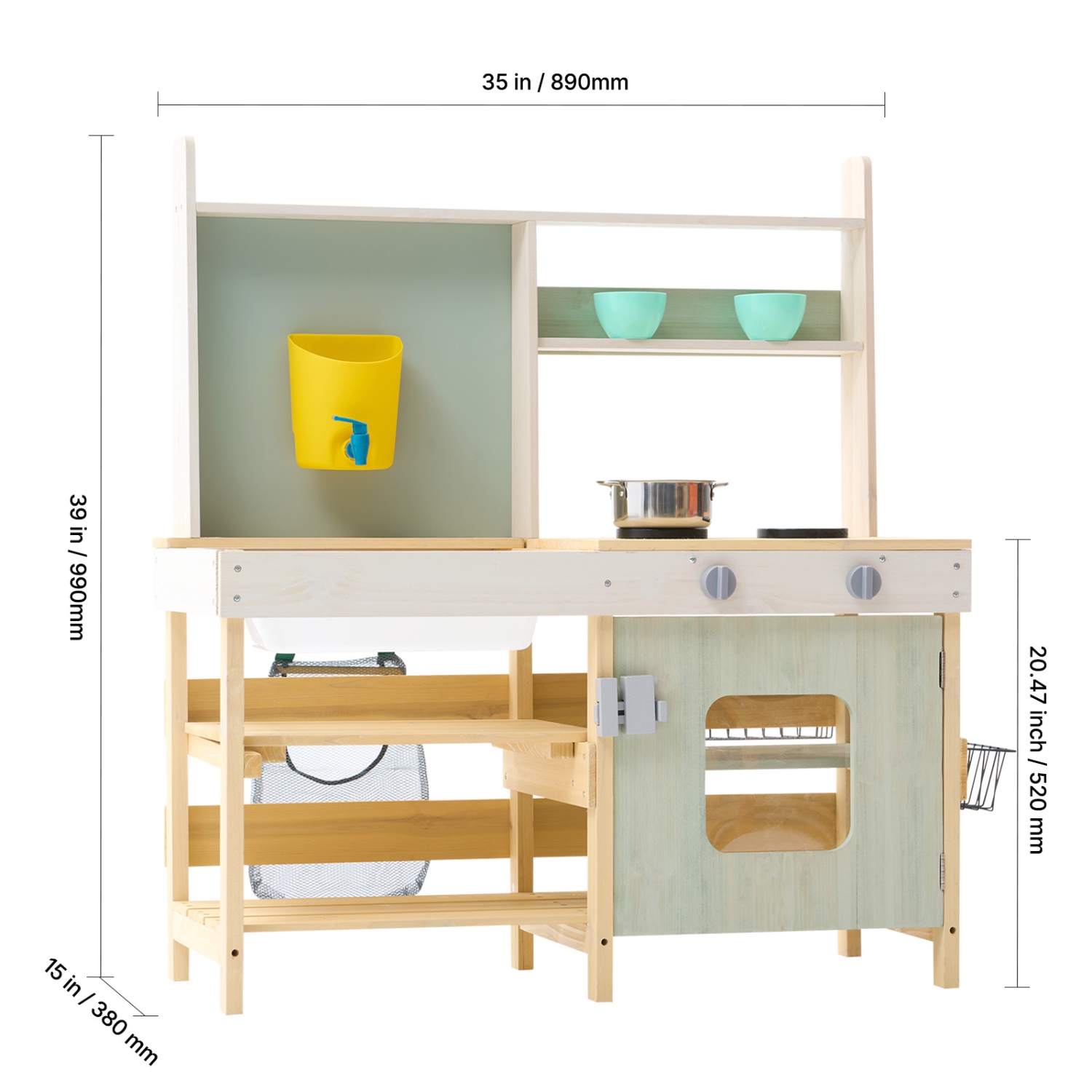 Cuisine VEVOR pour enfants, ensemble de cuisine jouet en bois, ensemble de jeu d'épicerie pour tout-petits, avec poêles, réservoir, robinet, sac de