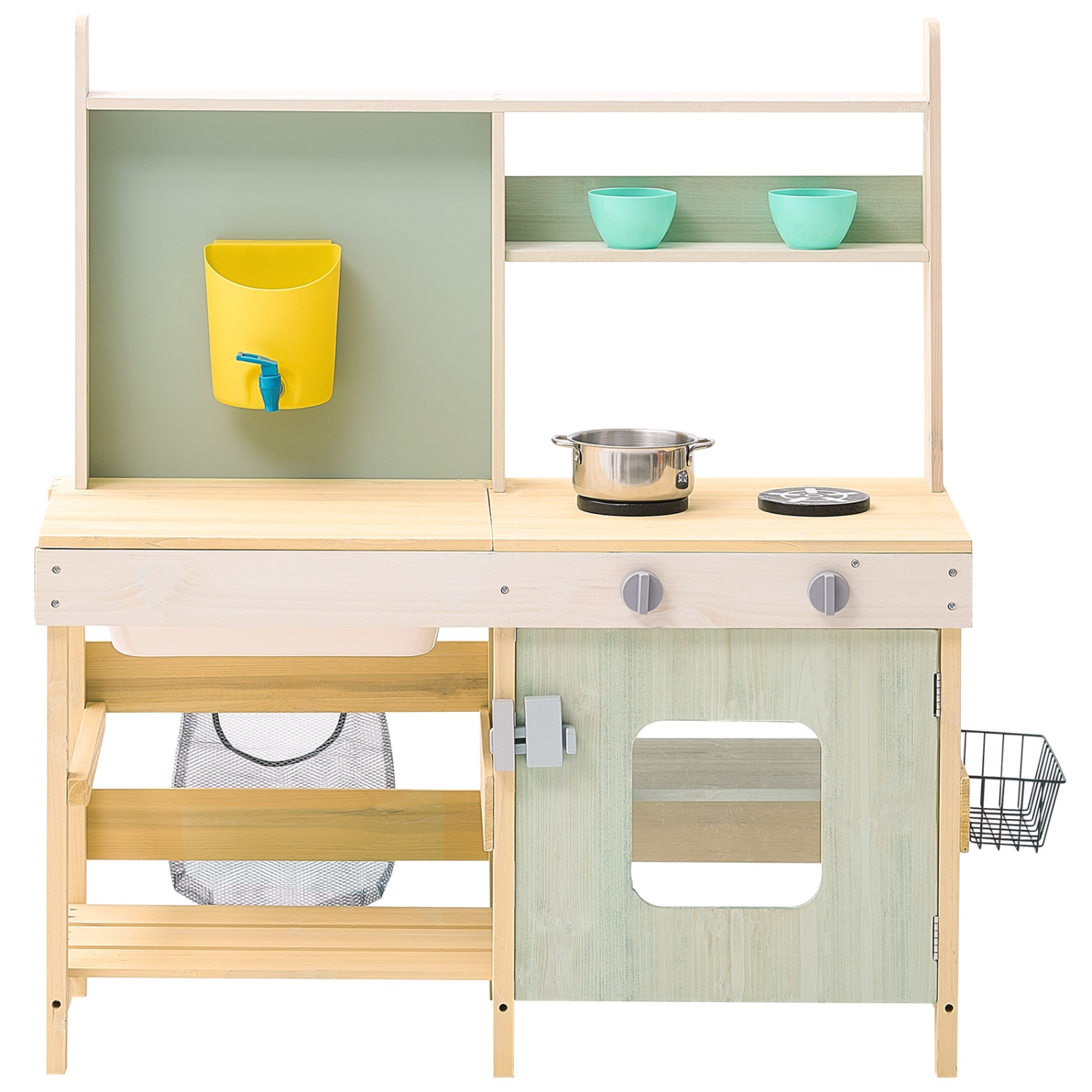 Cuisine VEVOR pour enfants, ensemble de cuisine jouet en bois, ensemble de jeu d'épicerie pour tout-petits, avec poêles, réservoir, robinet, sac de