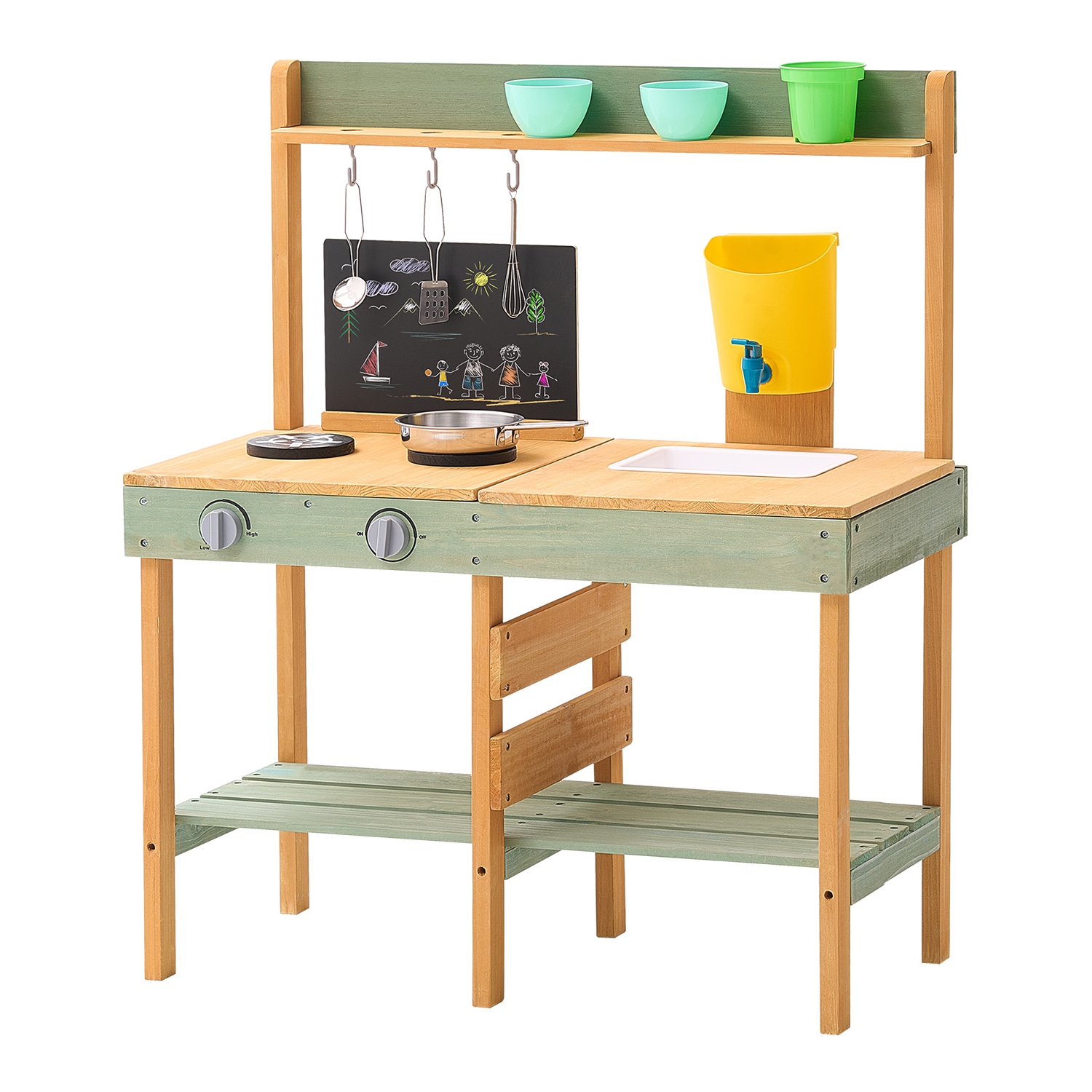 VEVOR Mud Kitchen for Kids, Wooden Toy Play Kitchen Set, Outdoor Toddler Grocery Store Playset, with Planter Box, Stoves, Tank, Faucet, Blackboard,